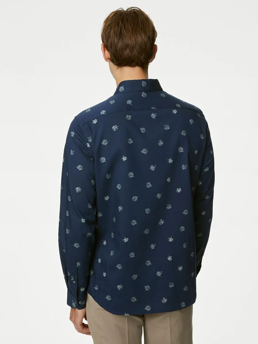 MARKS & SPENCER Men Shirt Long Sleeves Cotton Rich Geometric Print MARKS & SPENCER Men Shirt Long Sleeves Cotton Rich Geometric Print