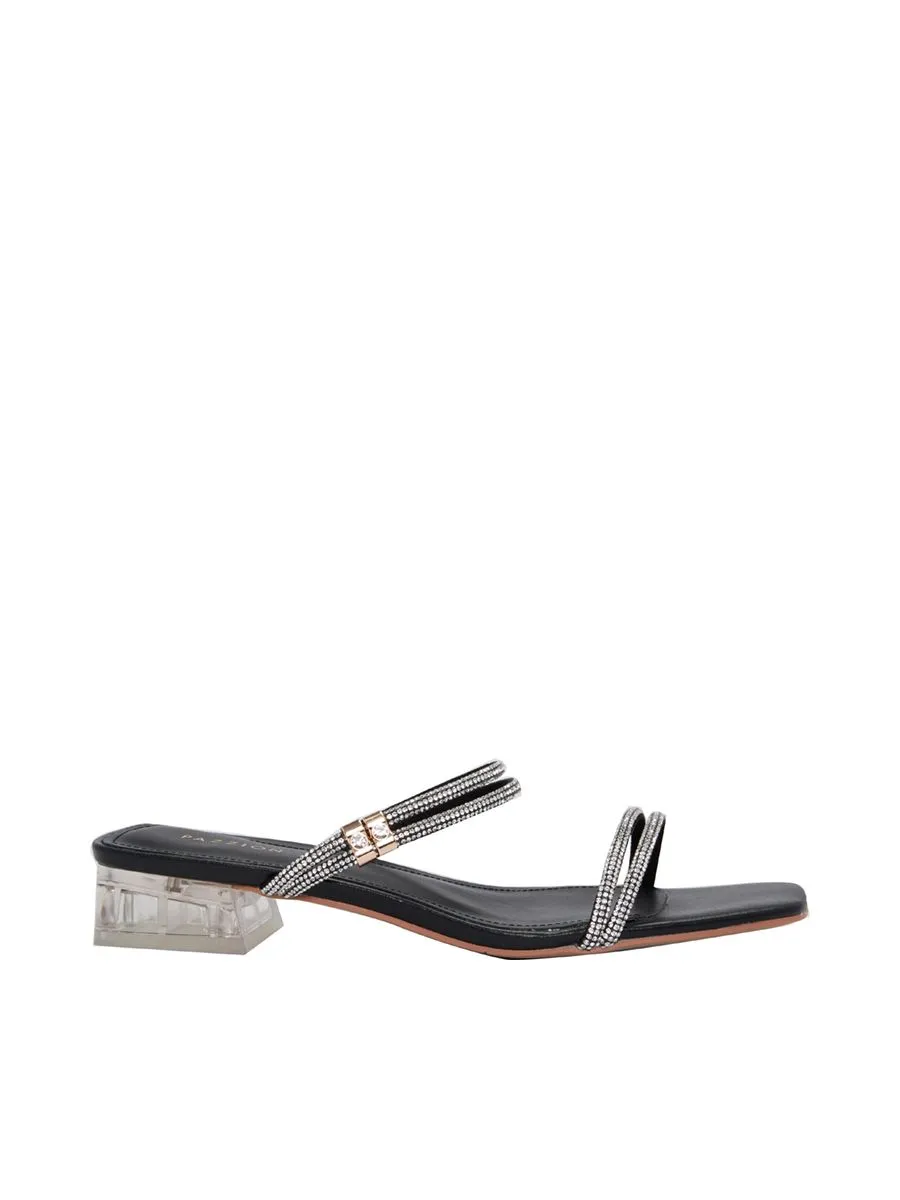 PAZZION Women Heel Slippers Strap Decorated PAZZION Women Heel Slippers Strap Decorated