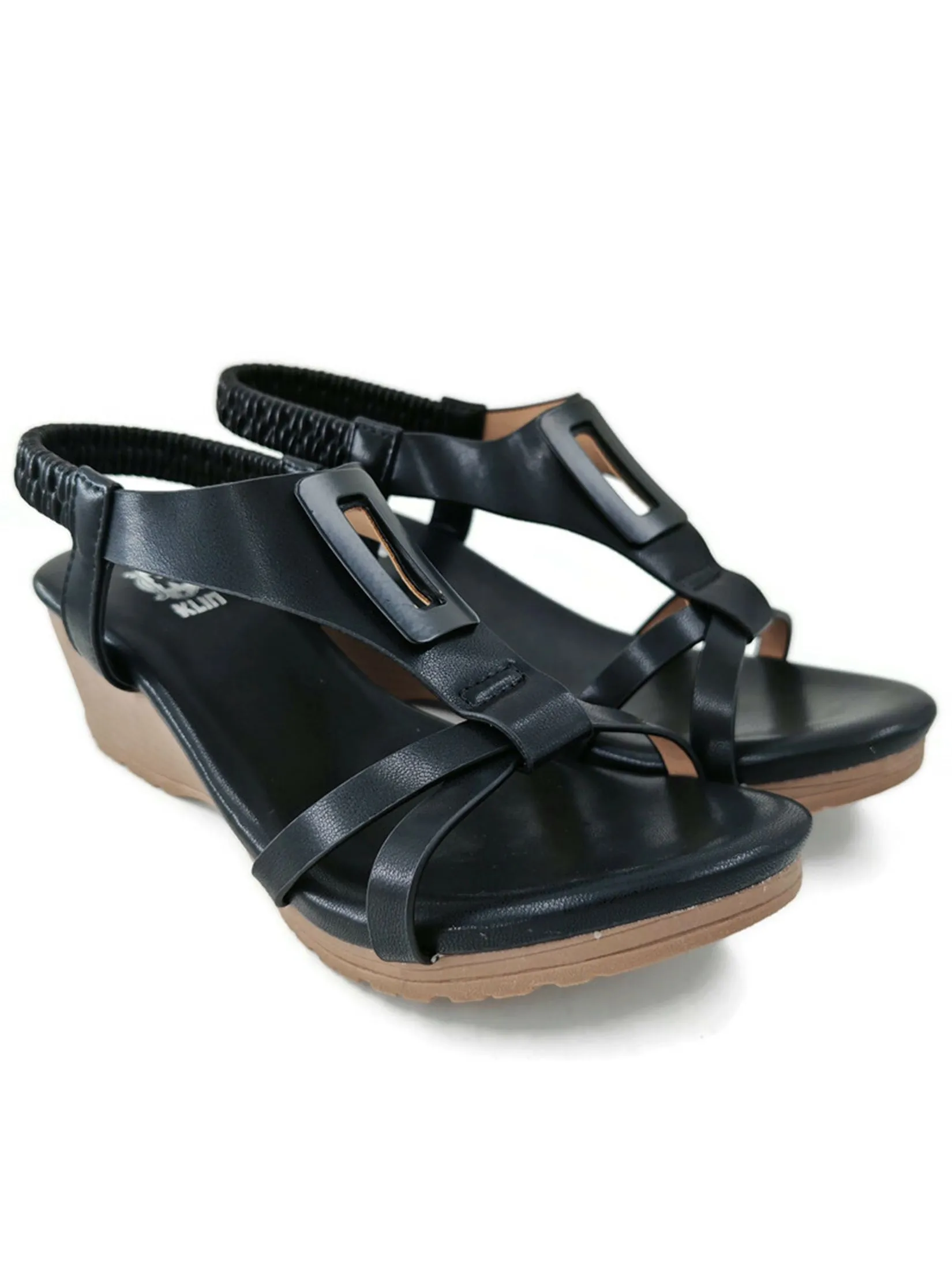 KLIN Woman Wedge Sling-Back Sandals Style Black KLIN Woman Wedge Sling-Back Sandals Style Black