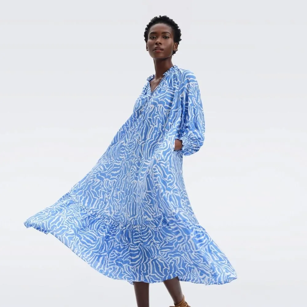 DIANE VON FURSTENBERG DVF FORTINA DRESS APRIL TIGER SIGNATURE BLUE DIANE VON FURSTENBERG DVF FORTINA DRESS APRIL TIGER SIGNATURE BLUE