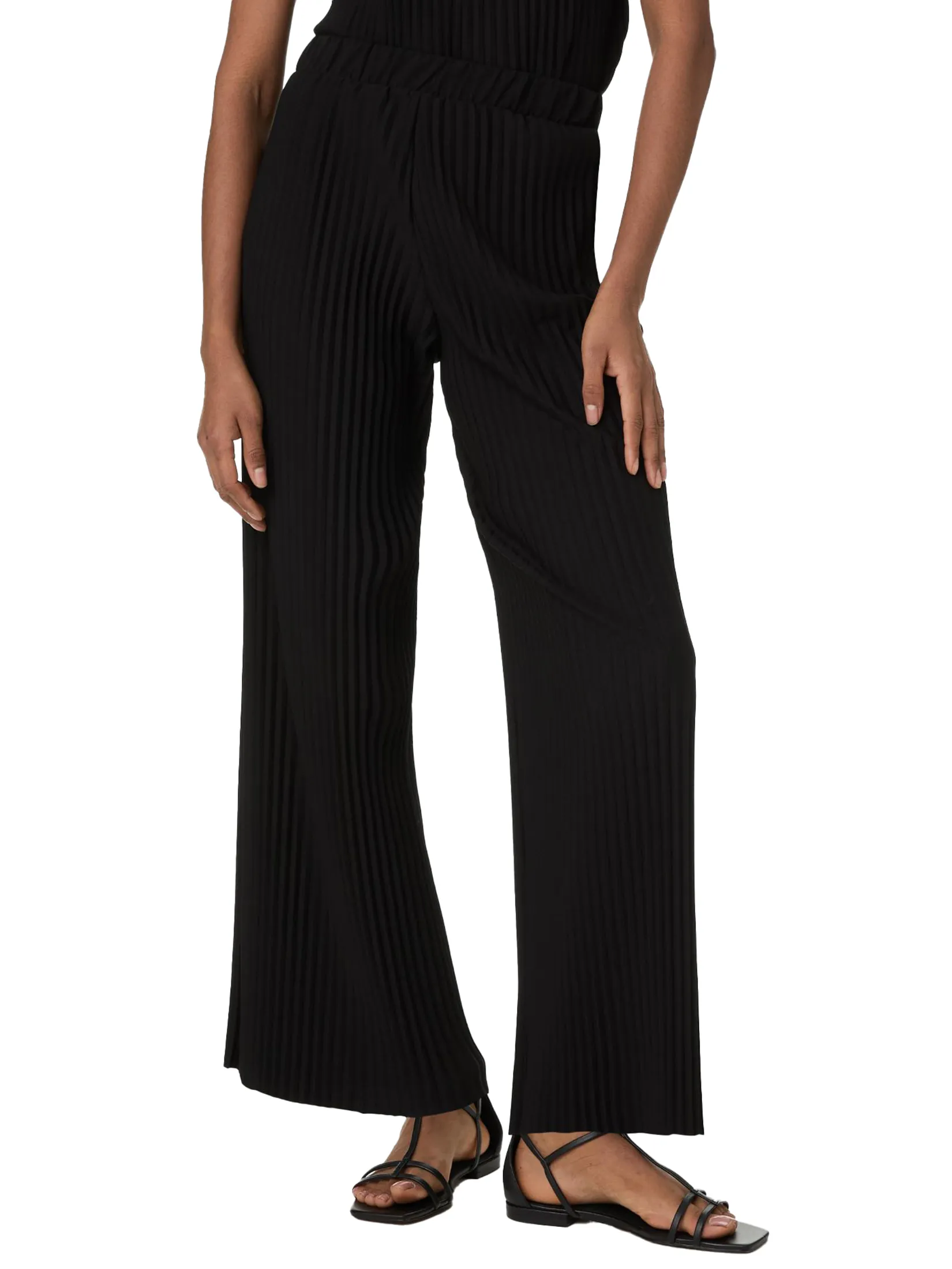 MARKS & SPENCER Women Trousers Wide Leg Jersey Plisse Black MARKS & SPENCER Women Trousers Wide Leg Jersey Plisse Black