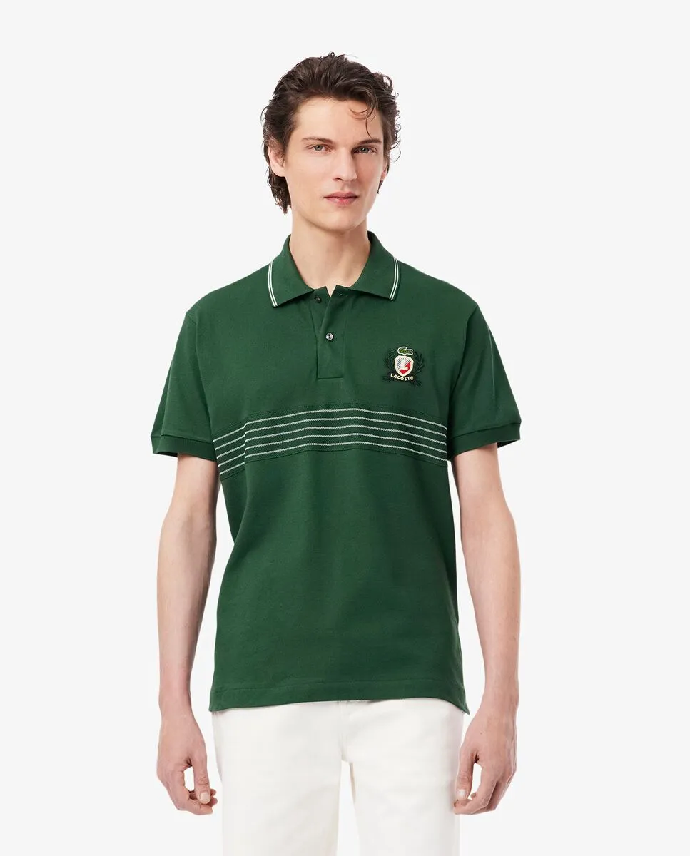 LACOSTE Classic Fit L.12.12 Embroidered Shield Polo Shirt Green LACOSTE Classic Fit L.12.12 Embroidered Shield Polo Shirt Green