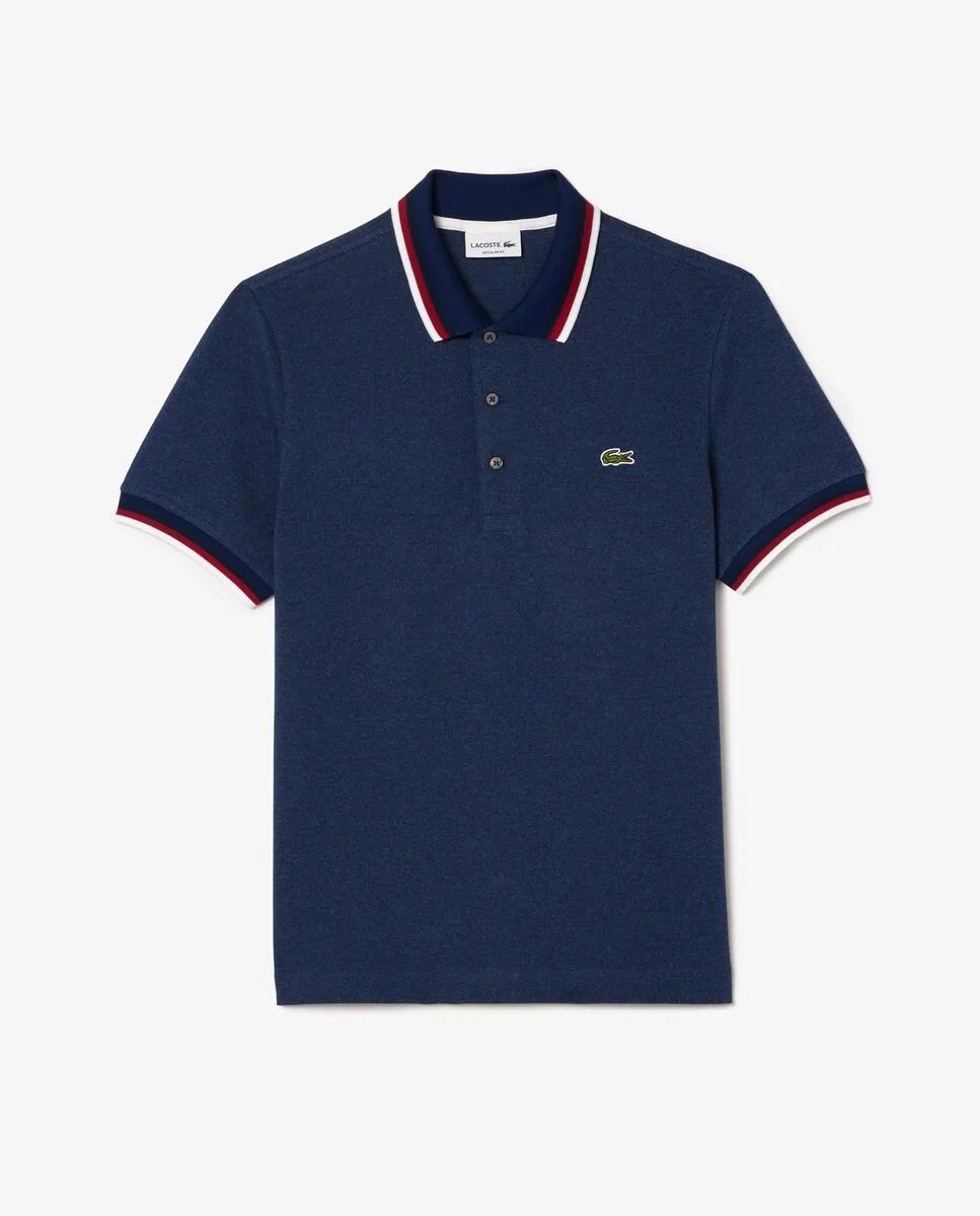 LACOSTE Regular Fit Stretch Mini Piqu  Polo Shirt Blue LACOSTE Regular Fit Stretch Mini Piqu  Polo Shirt Blue