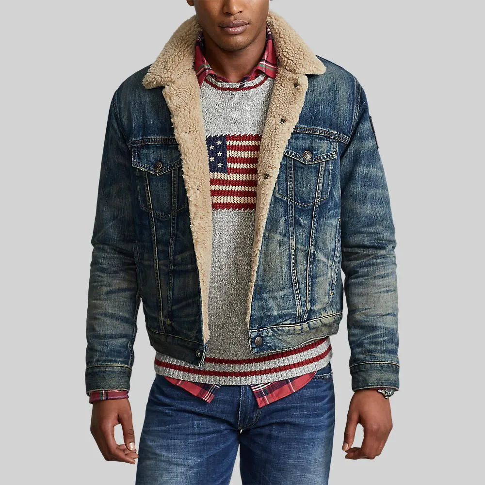 POLO RALPH LAUREN MEN JACKET Fleece-Lined Trucker Jacket MNPOOTW16020696 400 BLUE POLO RALPH LAUREN MEN JACKET Fleece-Lined Trucker Jacket MNPOOTW16020696 400 BLUE