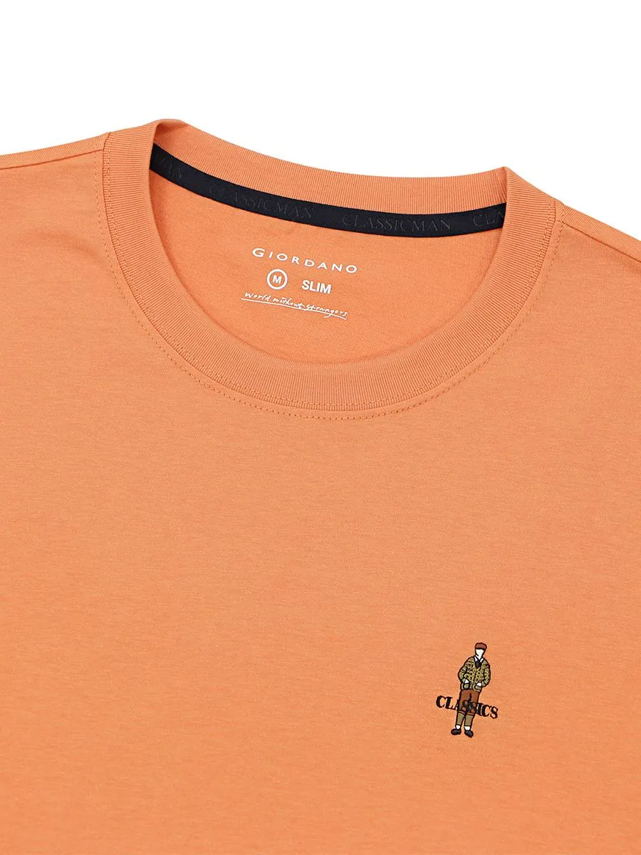 GIORDANO Men's Slim Jersey Embroidery Tee (Classic Man) Coral Gold Orange GIORDANO Men's Slim Jersey Embroidery Tee (Classic Man) Coral Gold Orange