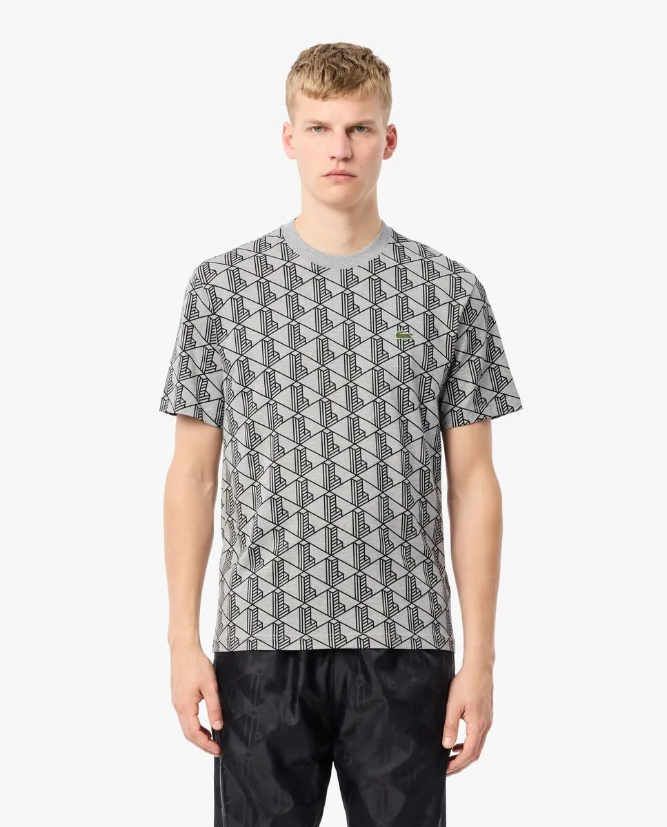 LACOSTE Monogram Cotton T-shirt Grey LACOSTE Monogram Cotton T-shirt Grey