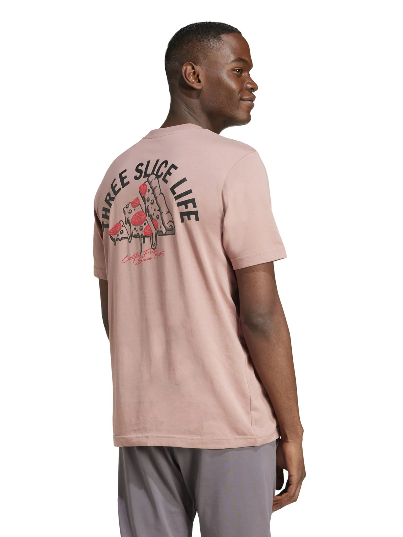 ADIDAS Men T-Shirt Lounge Pizza Graphic Warm Clay ADIDAS Men T-Shirt Lounge Pizza Graphic Warm Clay