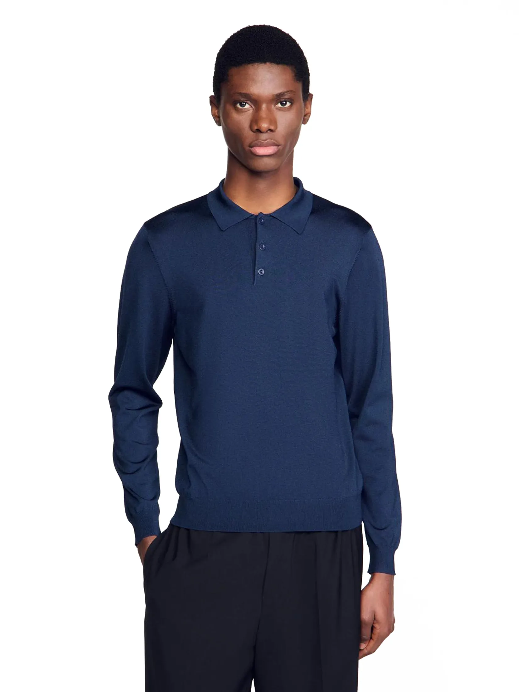 SANDRO Rib Knit Polo Shirt SANDRO Rib Knit Polo Shirt