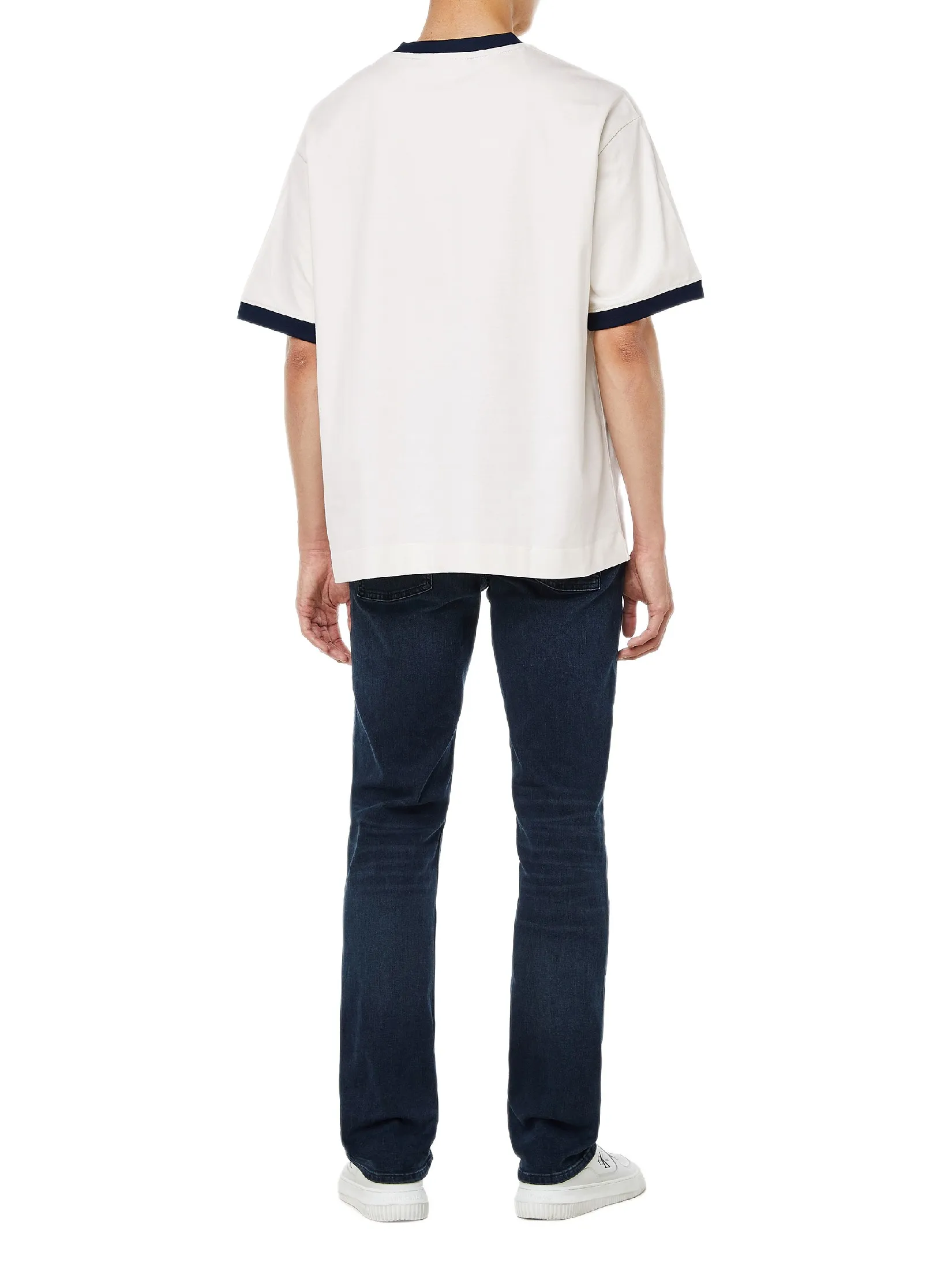 CALVIN KLEIN Men s Relaxed Fit Retro Logo Ringer Short Sleeve T-Shirt White CALVIN KLEIN Men s Relaxed Fit Retro Logo Ringer Short Sleeve T-Shirt White