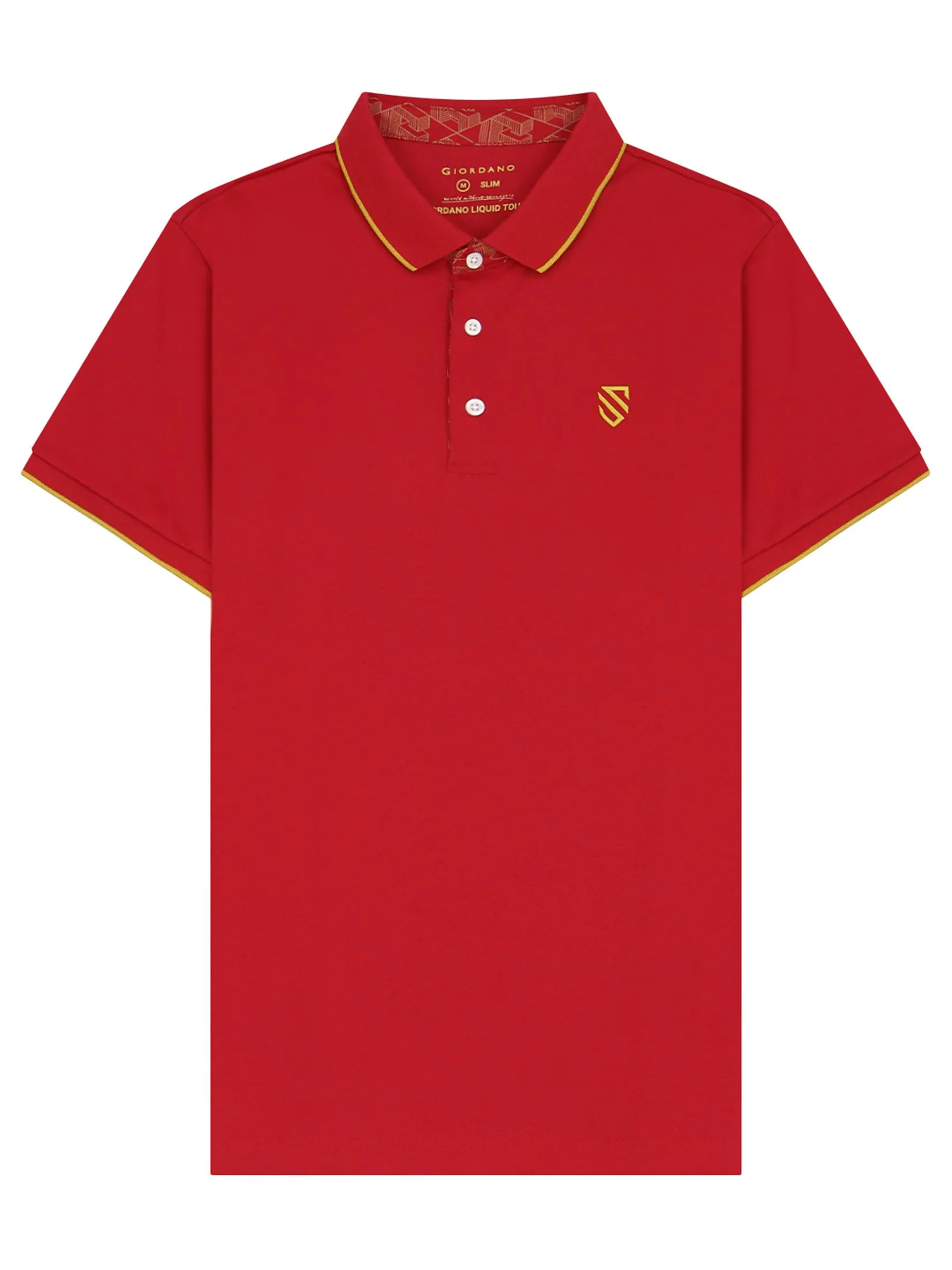 GIORDANO Men's Slim Liquid Touch Embroidery Polo (Supremacy) Haute Red GIORDANO Men's Slim Liquid Touch Embroidery Polo (Supremacy) Haute Red