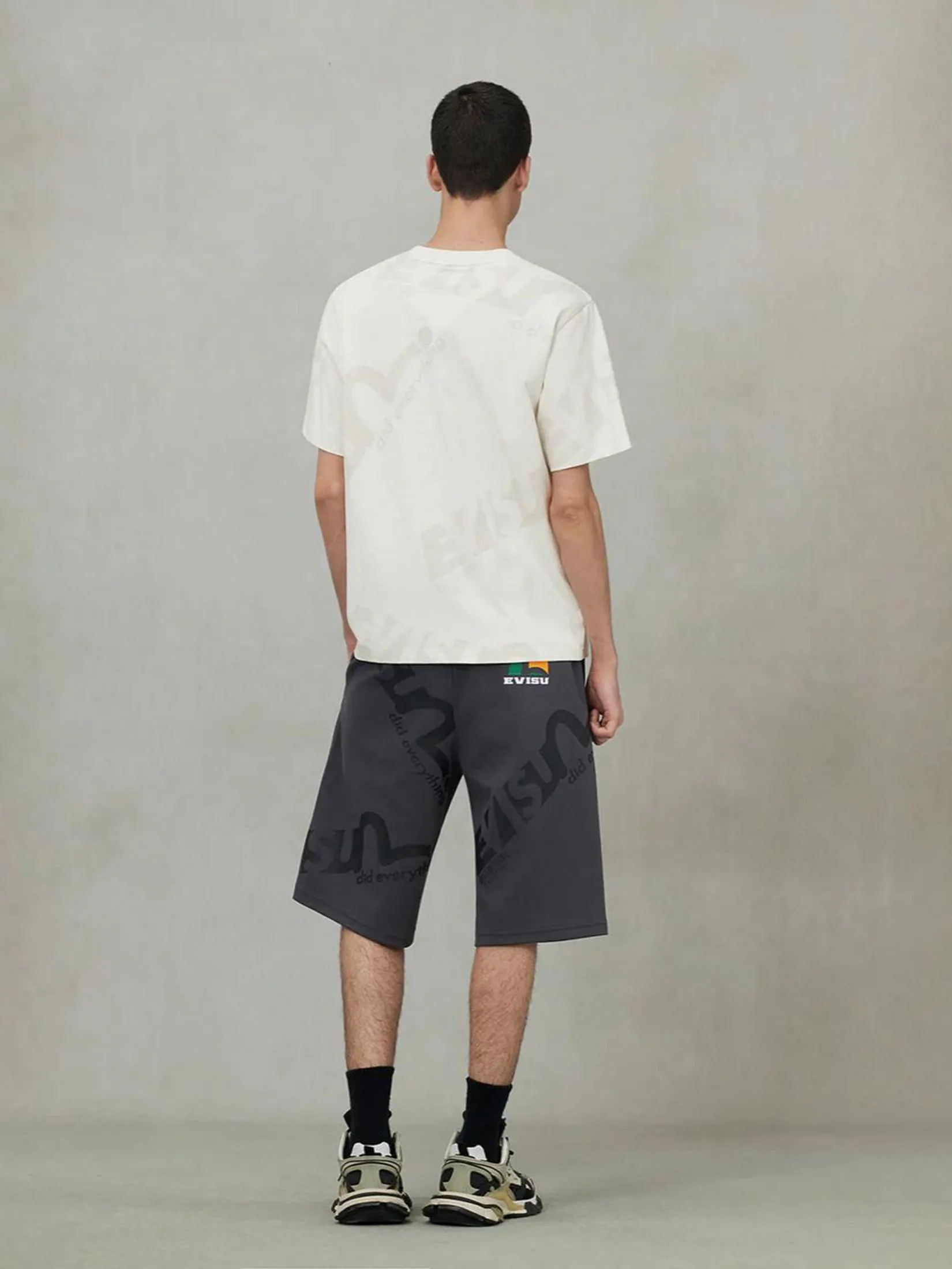 EVISU Men Sweatshorts Allover Logo and Seagull Print Regular Fit Charcoal