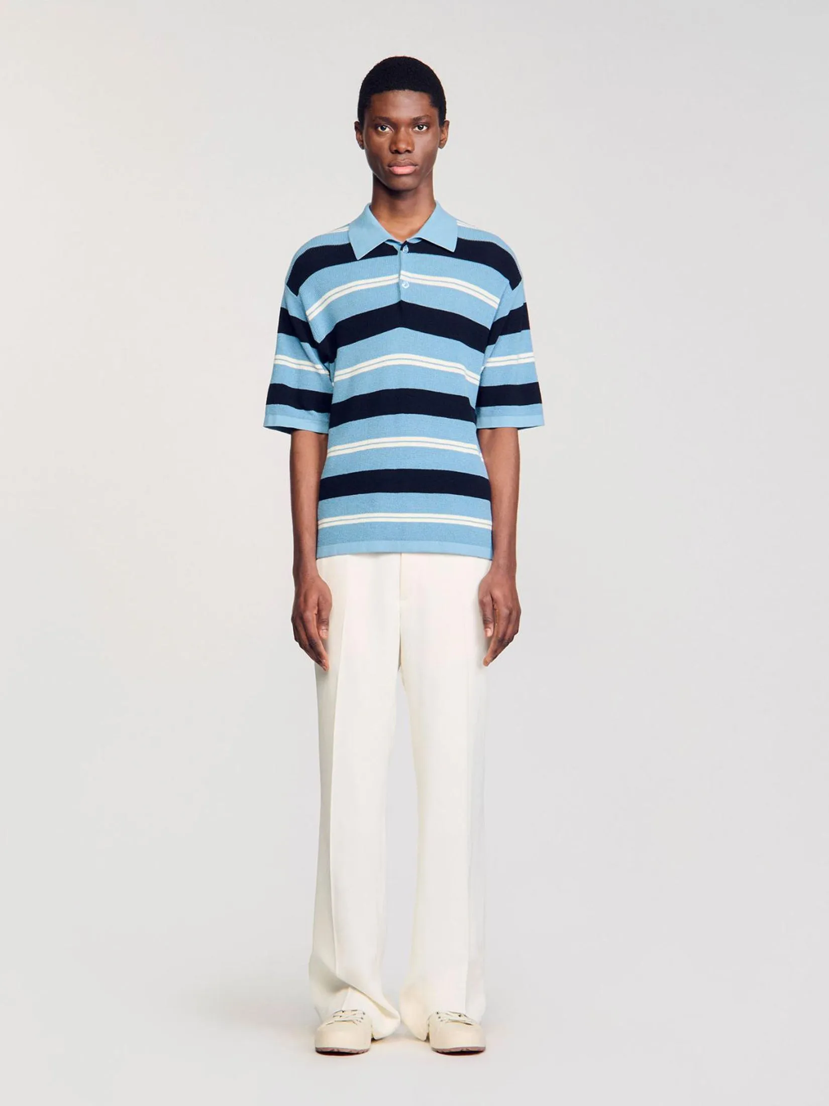 SANDRO Stripy Knit Polo Shirt