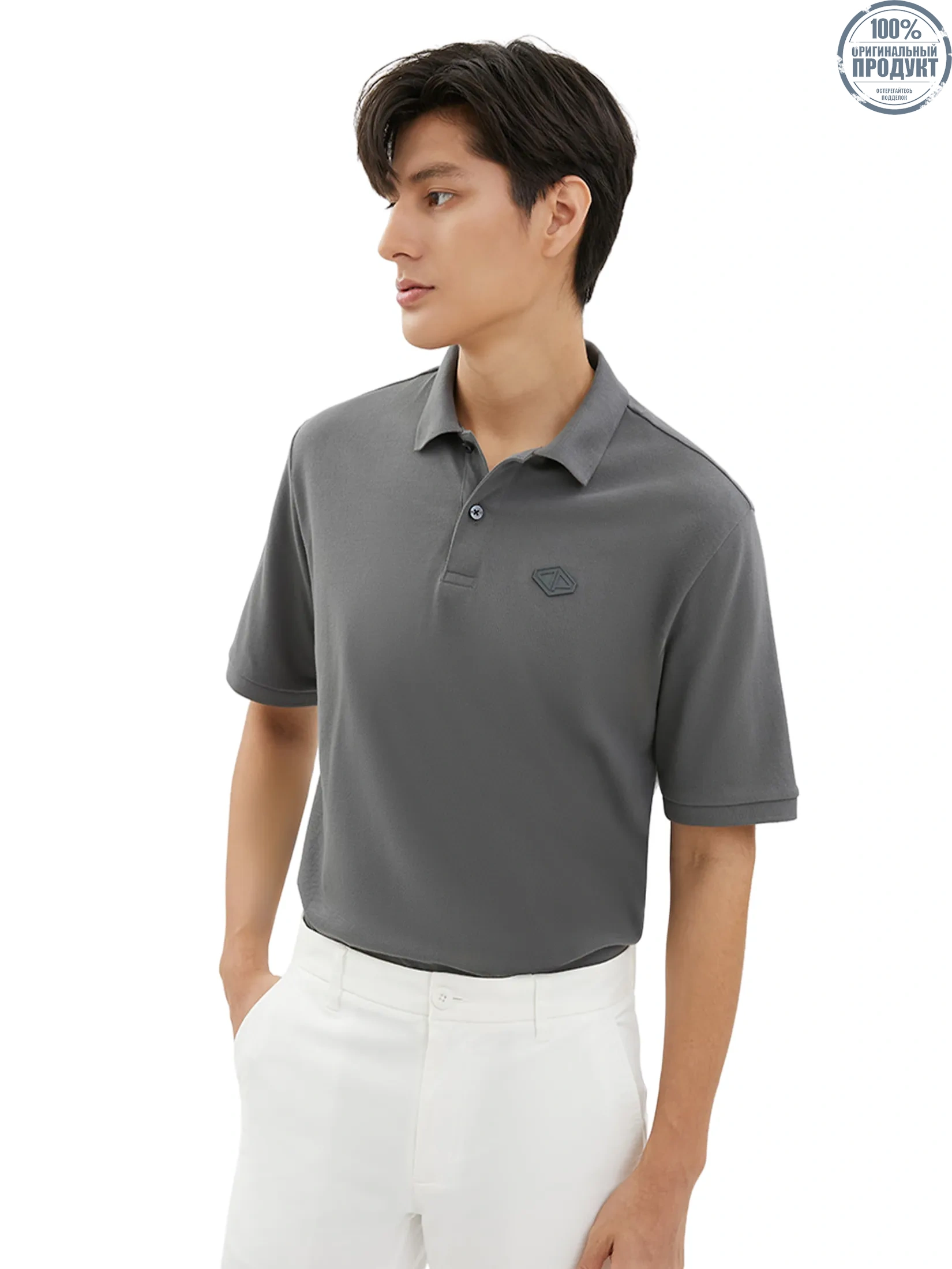 DAPPER DAPPER DP Patch Polo Shirt Grey DAPPER DAPPER DP Patch Polo Shirt Grey