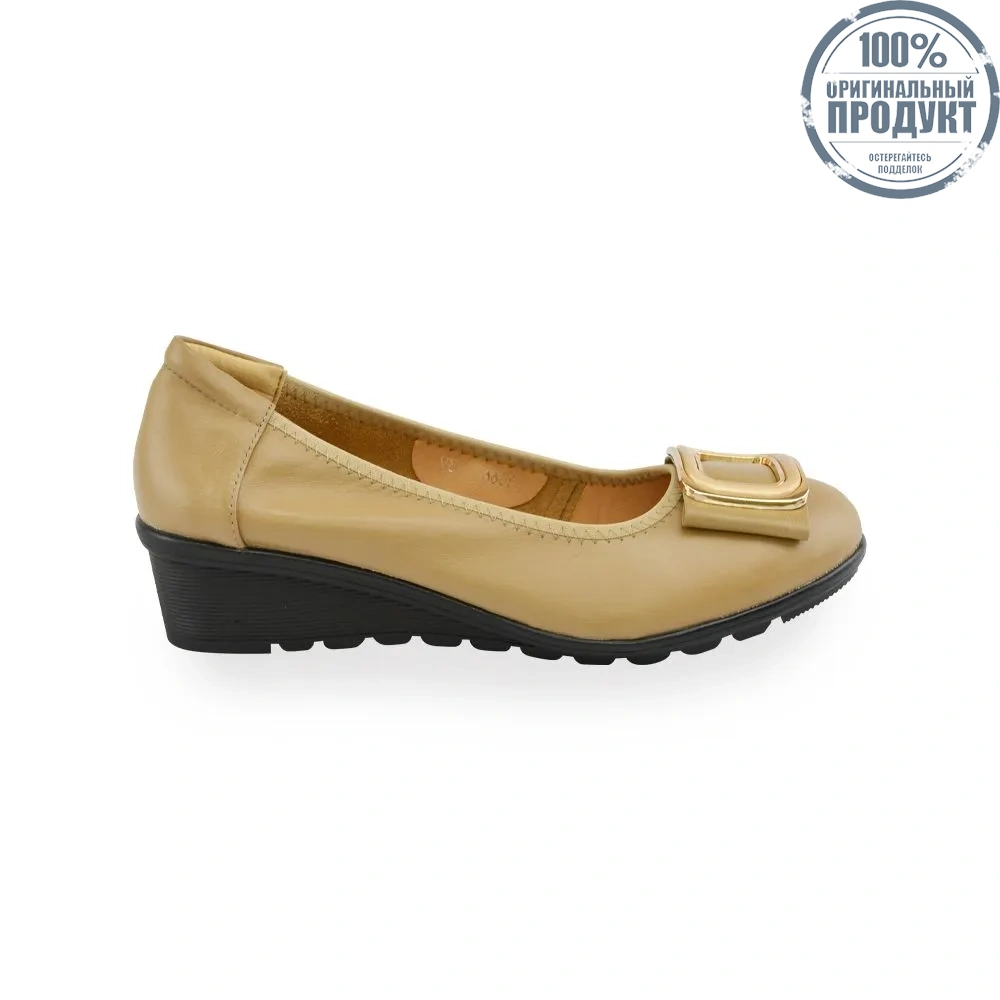 POLO CLUB Khaki Leather Court Shoes Rounded Toe Wedge P1919 POLO CLUB Khaki Leather Court Shoes Rounded Toe Wedge P1919