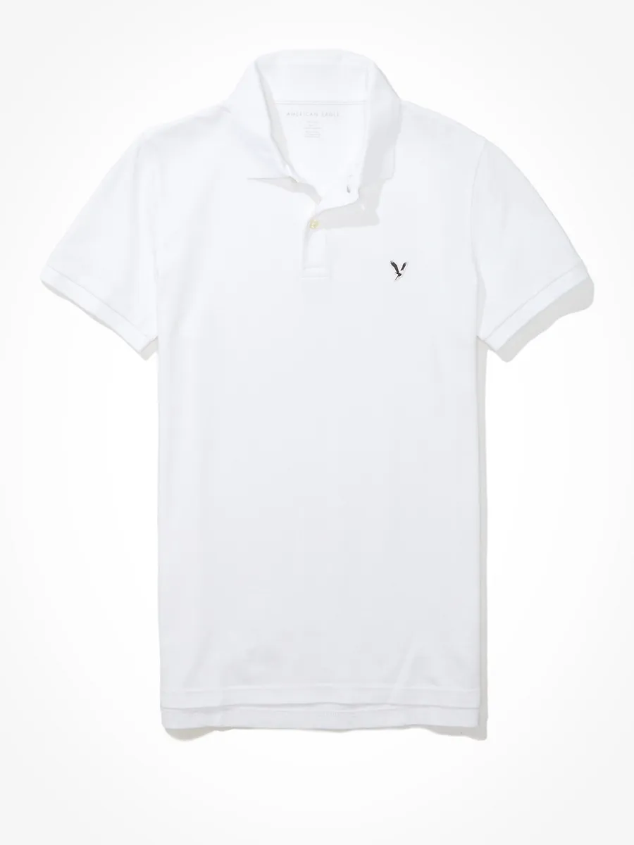 American Eagle SLIM FIT SOLID FLEX POLO W/ NEW ICON - INTL 100 WHITE American Eagle SLIM FIT SOLID FLEX POLO W/ NEW ICON - INTL 100 WHITE