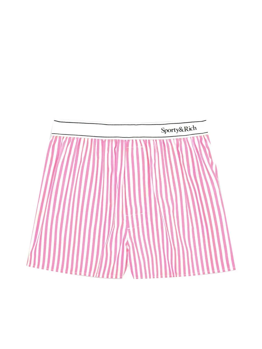 SPORTY & RICH Women Boxer Shorts Serif Logo - Pink Striped Pink SPORTY & RICH Women Boxer Shorts Serif Logo - Pink Striped Pink