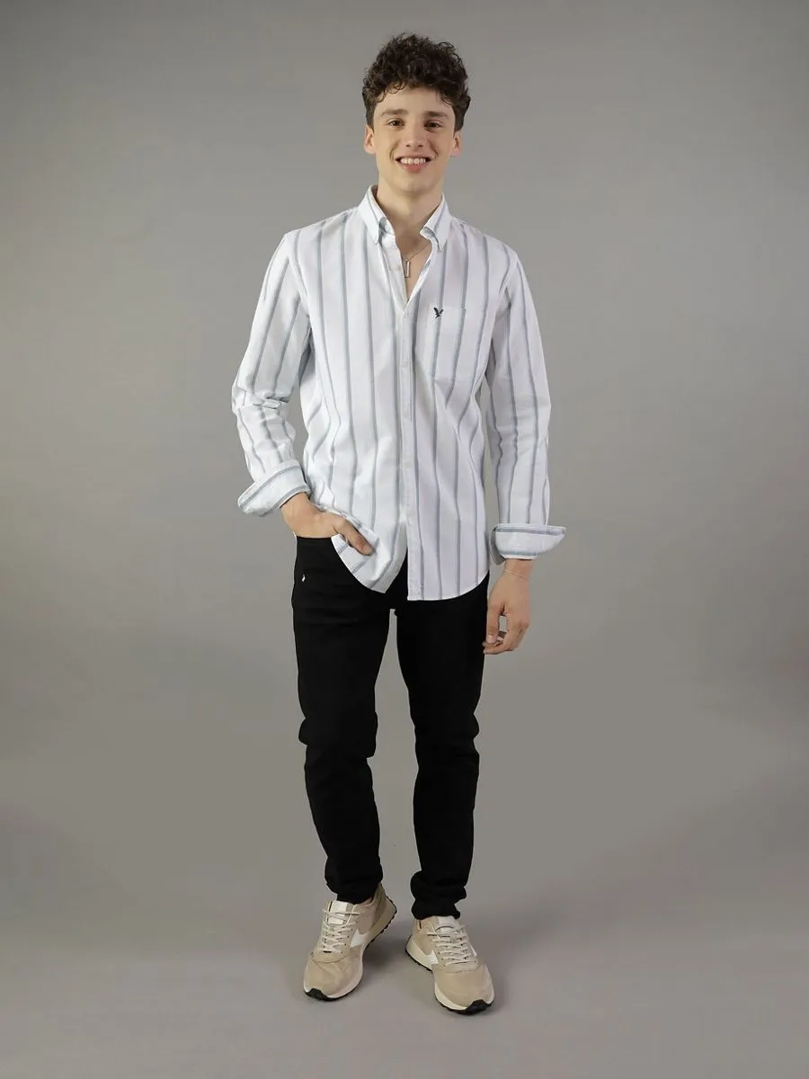 American Eagle MEN INT SF BTD STRIPE OXFORD W EAGLE 100 WHITE American Eagle MEN INT SF BTD STRIPE OXFORD W EAGLE 100 WHITE