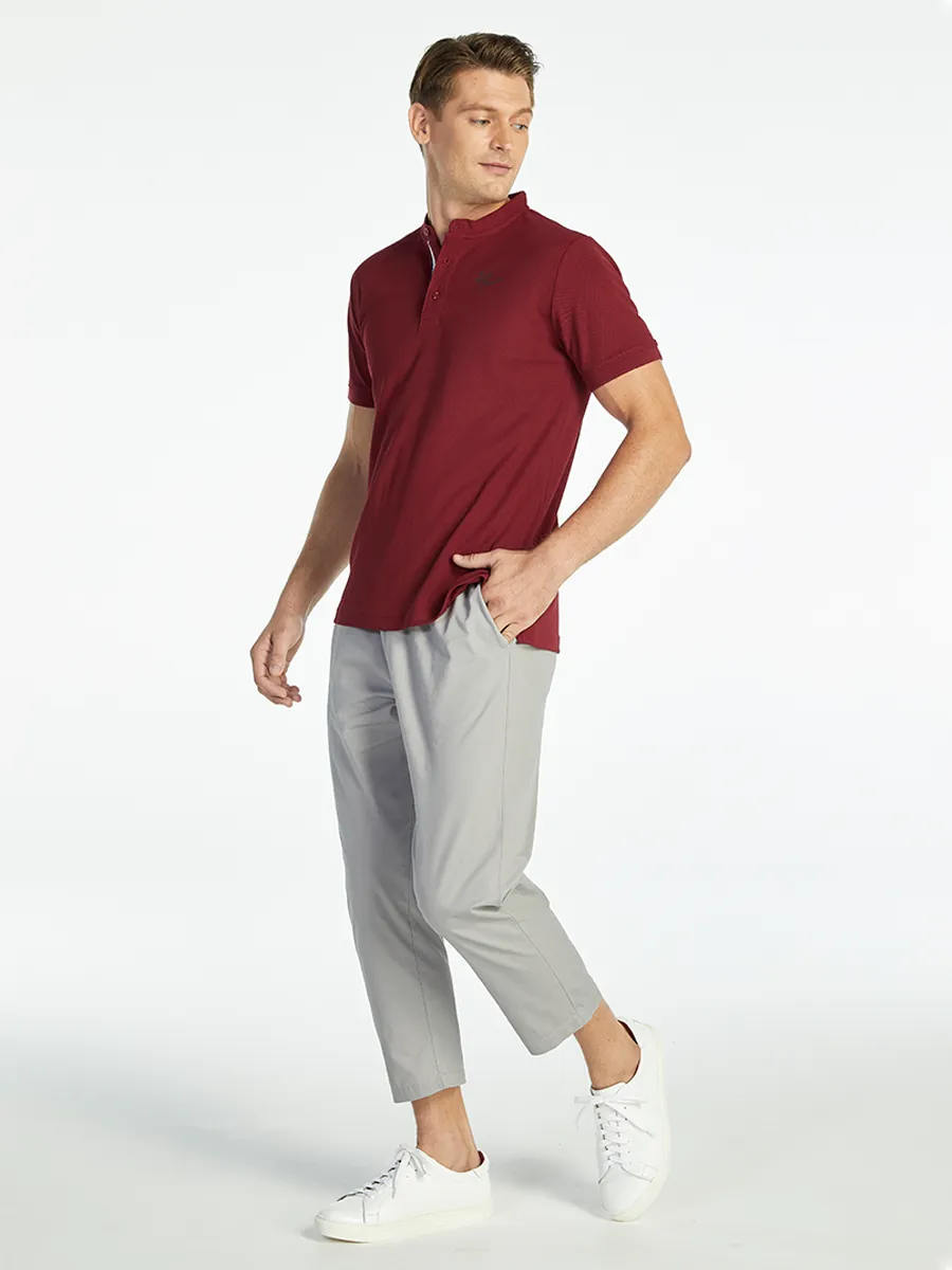 ELLE HOMME MEN BAND COLLAR POLO SHIRT W8K904RE - RED ELLE HOMME MEN BAND COLLAR POLO SHIRT W8K904RE - RED