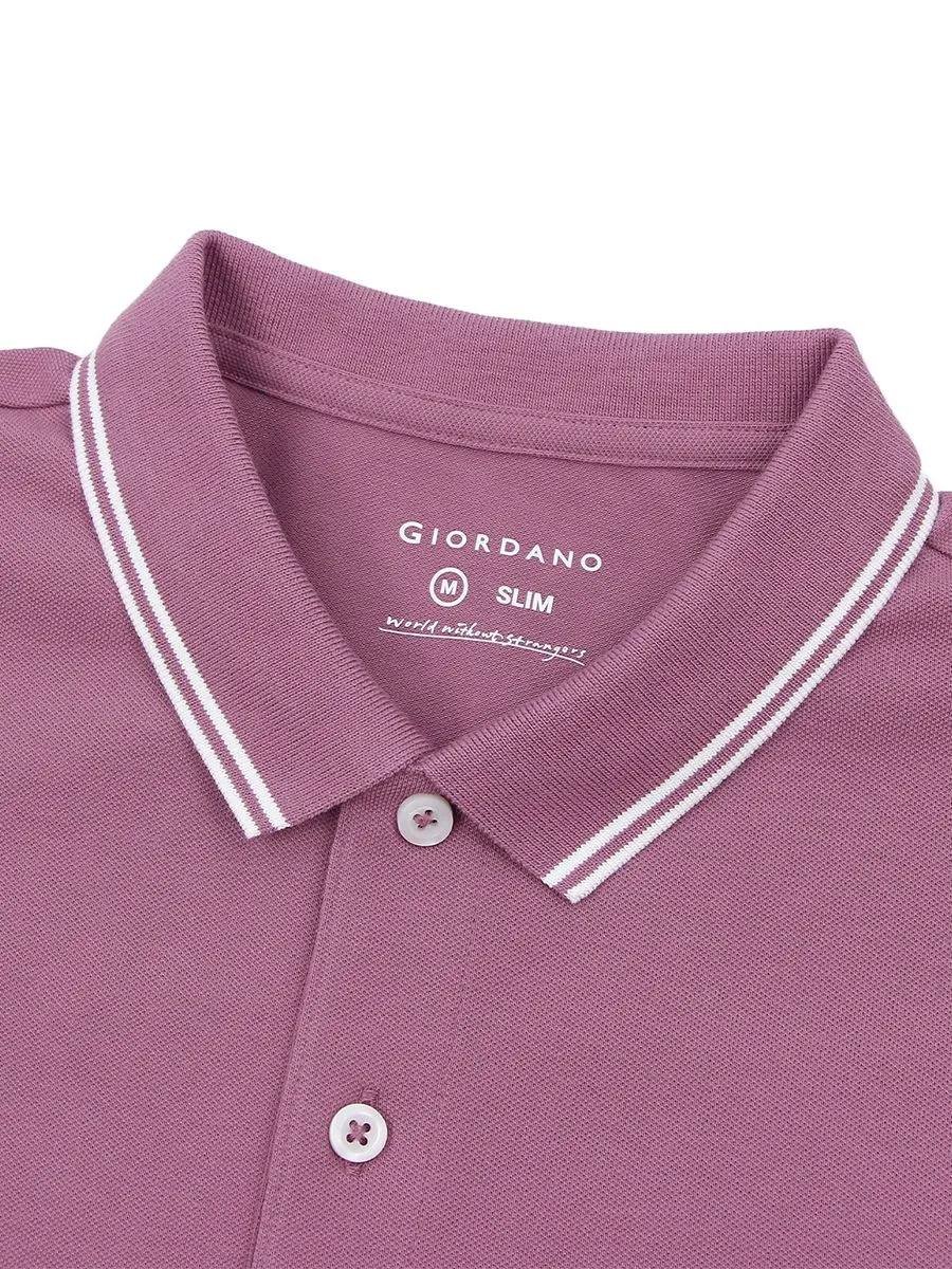 GIORDANO Men's Cotton Lycra Solid Polo Wisful Mauve Purple GIORDANO Men's Cotton Lycra Solid Polo Wisful Mauve Purple