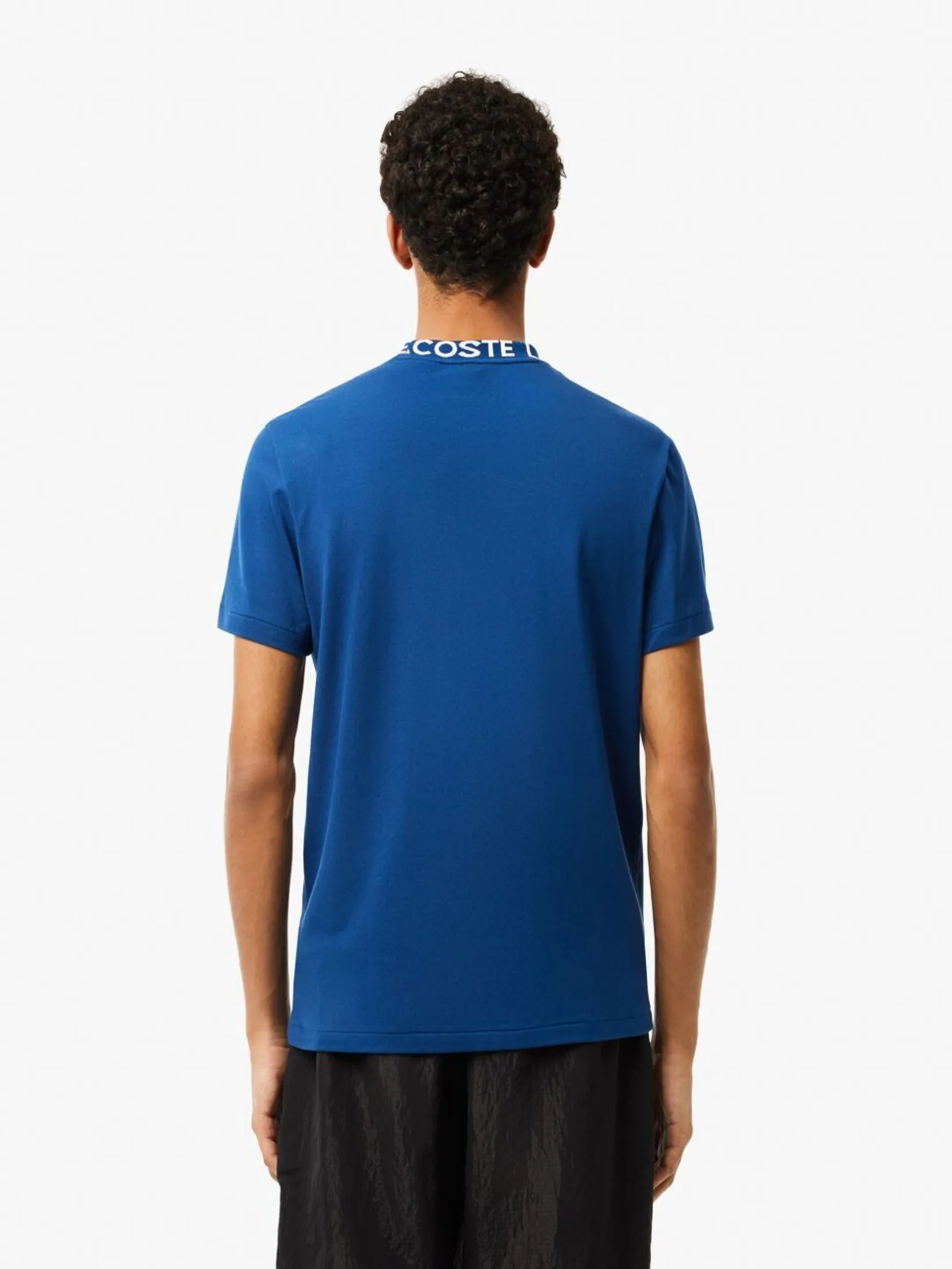 LACOSTE Jacquard Neck Piqu  Logo T-shirt Blue LACOSTE Jacquard Neck Piqu  Logo T-shirt Blue