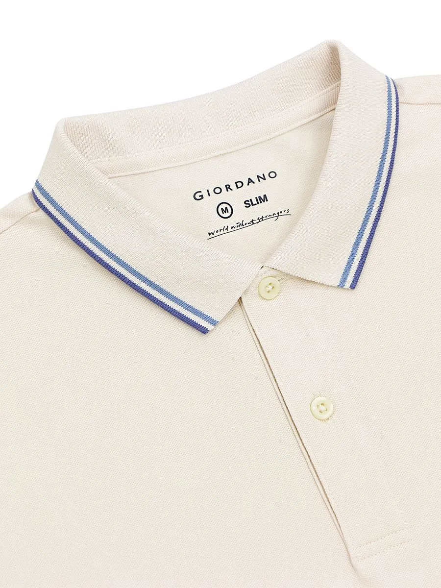 GIORDANO Men's Cotton Lycra Solid Polo Whitecap Gray GIORDANO Men's Cotton Lycra Solid Polo Whitecap Gray