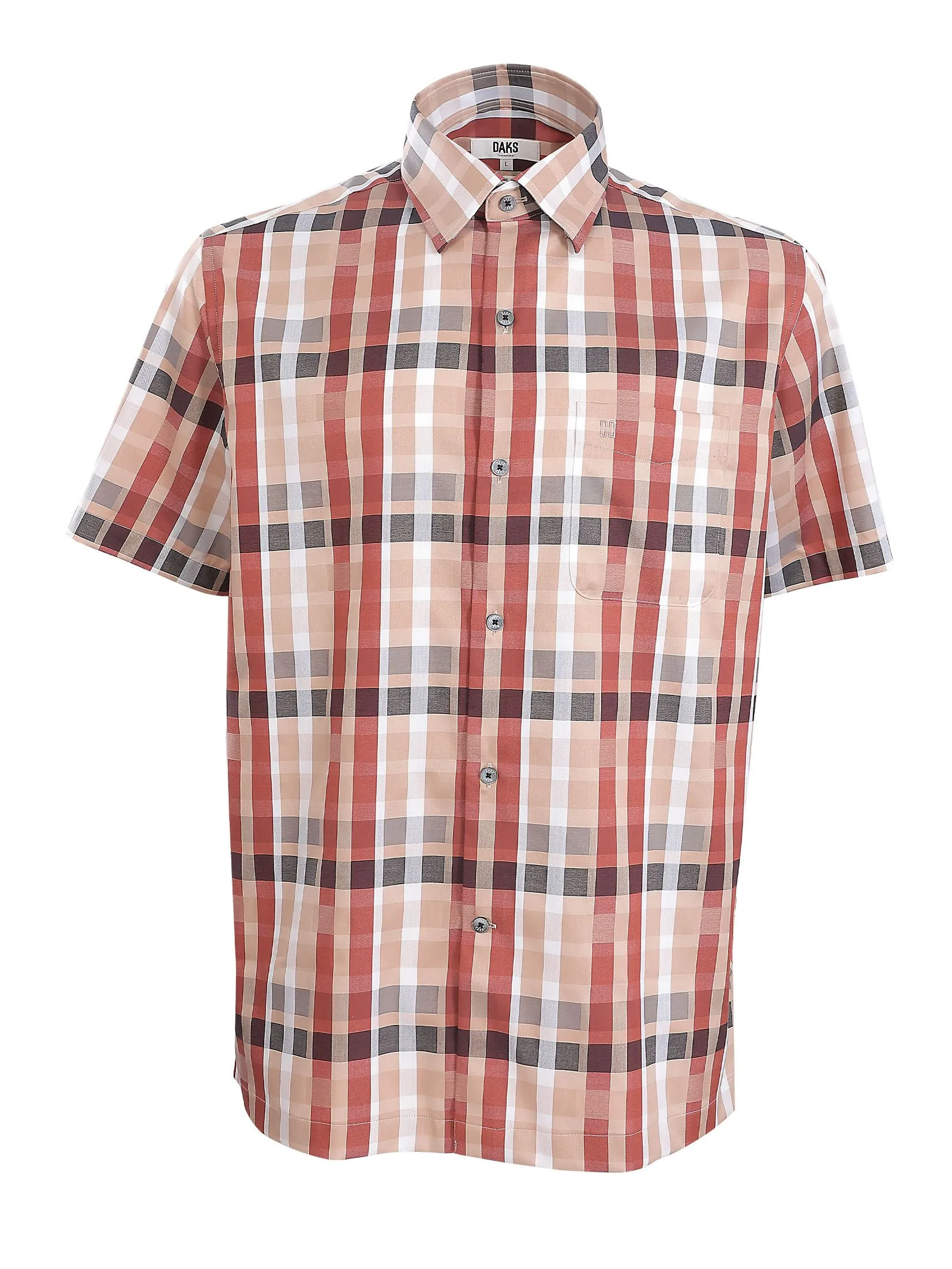DAKS Men Short Sleeve Shirt Regular Fit Brown DAKS Men Short Sleeve Shirt Regular Fit Brown