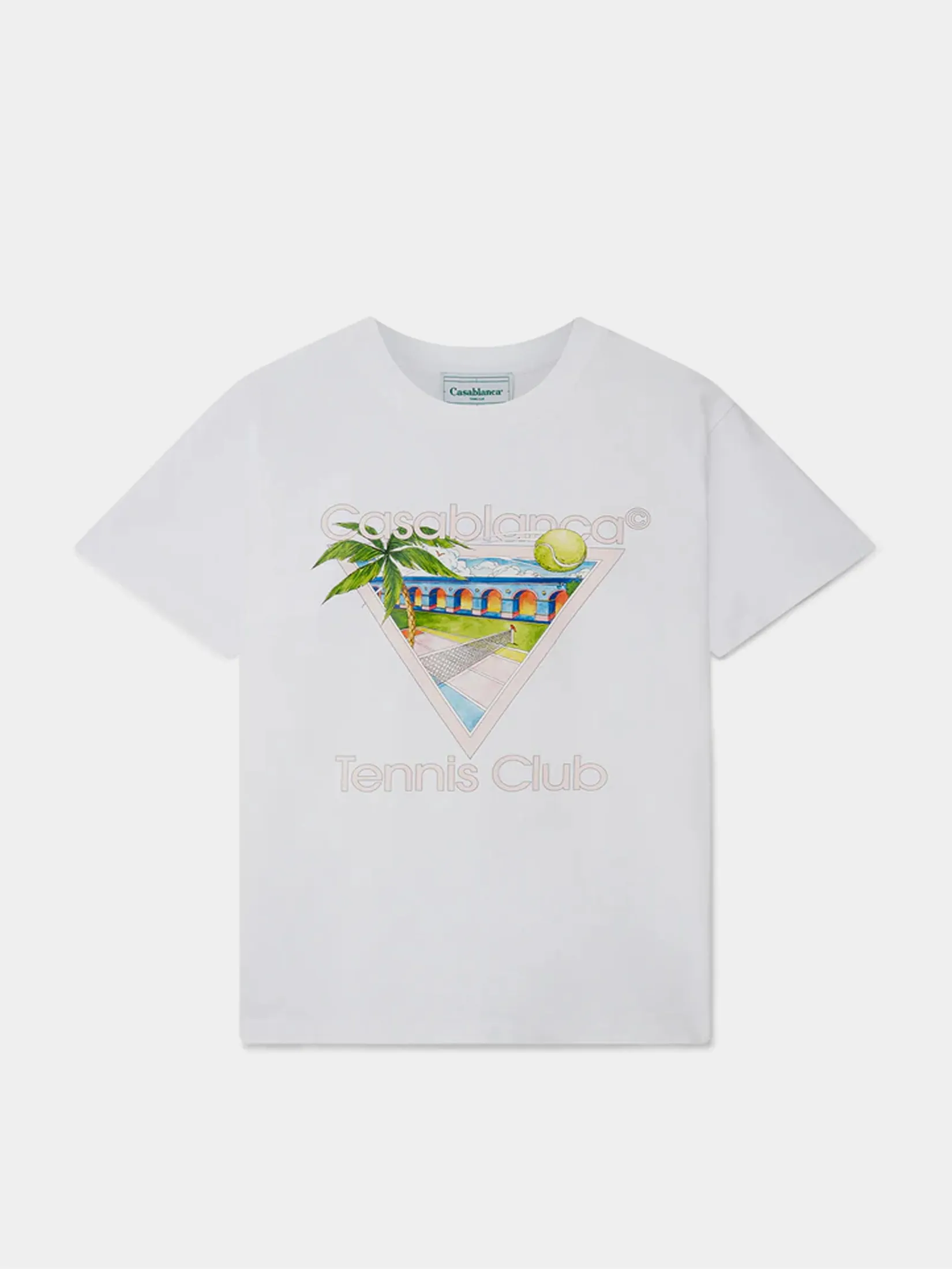 CASABLANCA TENNIS CLUB ICON SCREEN PRINTED UNISEX T-SHIRT IN WHITE JERSEY CASABLANCA TENNIS CLUB ICON SCREEN PRINTED UNISEX T-SHIRT IN WHITE JERSEY