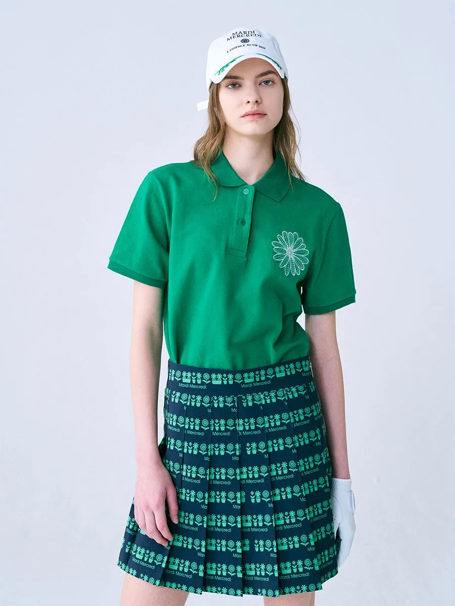 MARDI MERCREDI ACTIF Piquet Tshirt Flower Needlework Green Ivory F MARDI MERCREDI ACTIF Piquet Tshirt Flower Needlework Green Ivory F