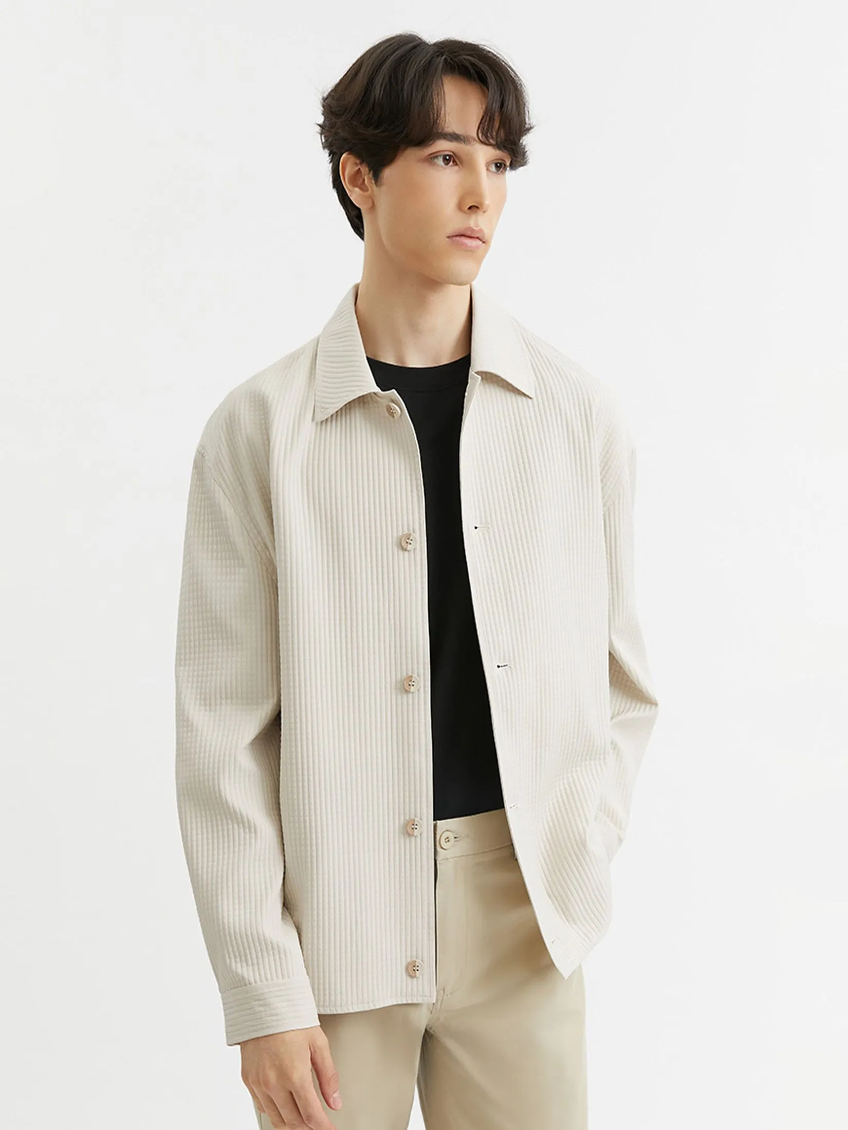 DAPPER Men Waffle Textured Jacket Cream DAPPER Men Waffle Textured Jacket Cream