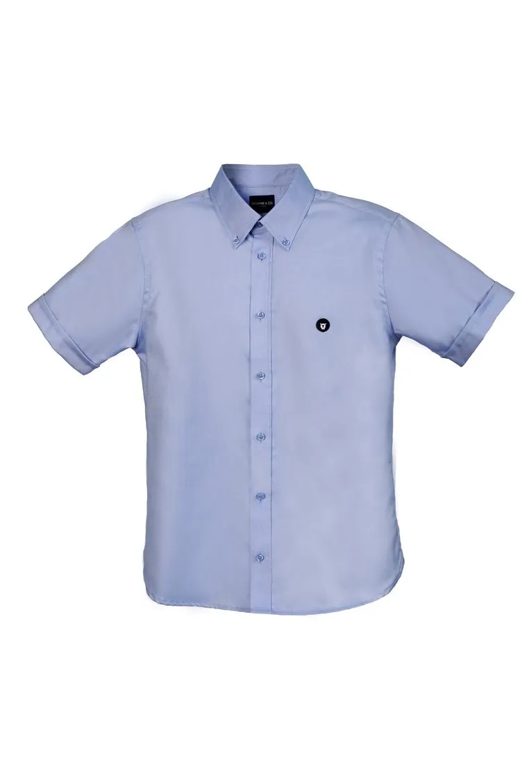 BROWNE & CO. Blue Button Down Collar Short Sleeves Shirt BROWNE & CO. Blue Button Down Collar Short Sleeves Shirt