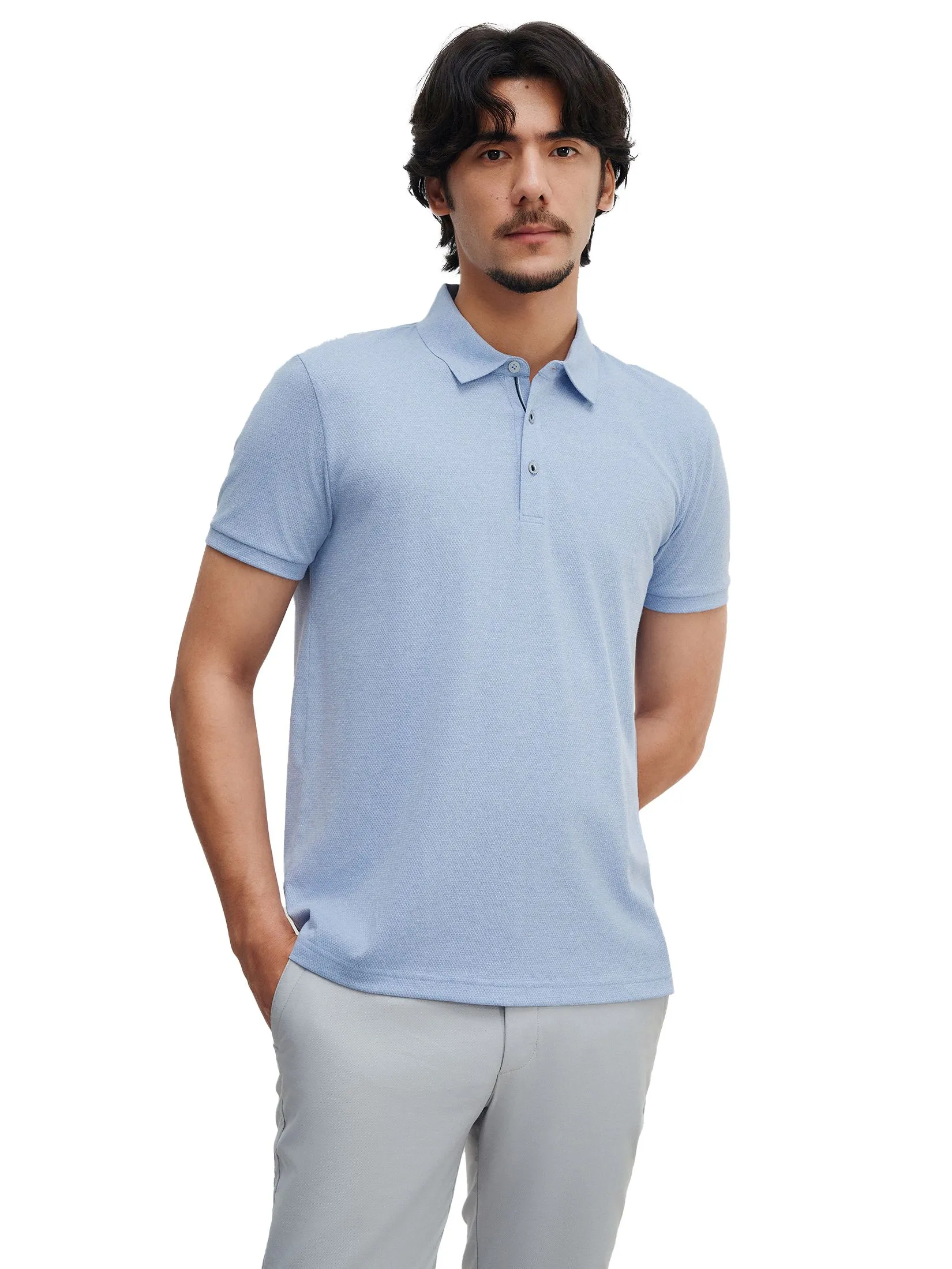 G2000 Men Clothing Cotton Blend Jacquard Polo Smart Fit - Blue G2000 Men Clothing Cotton Blend Jacquard Polo Smart Fit - Blue