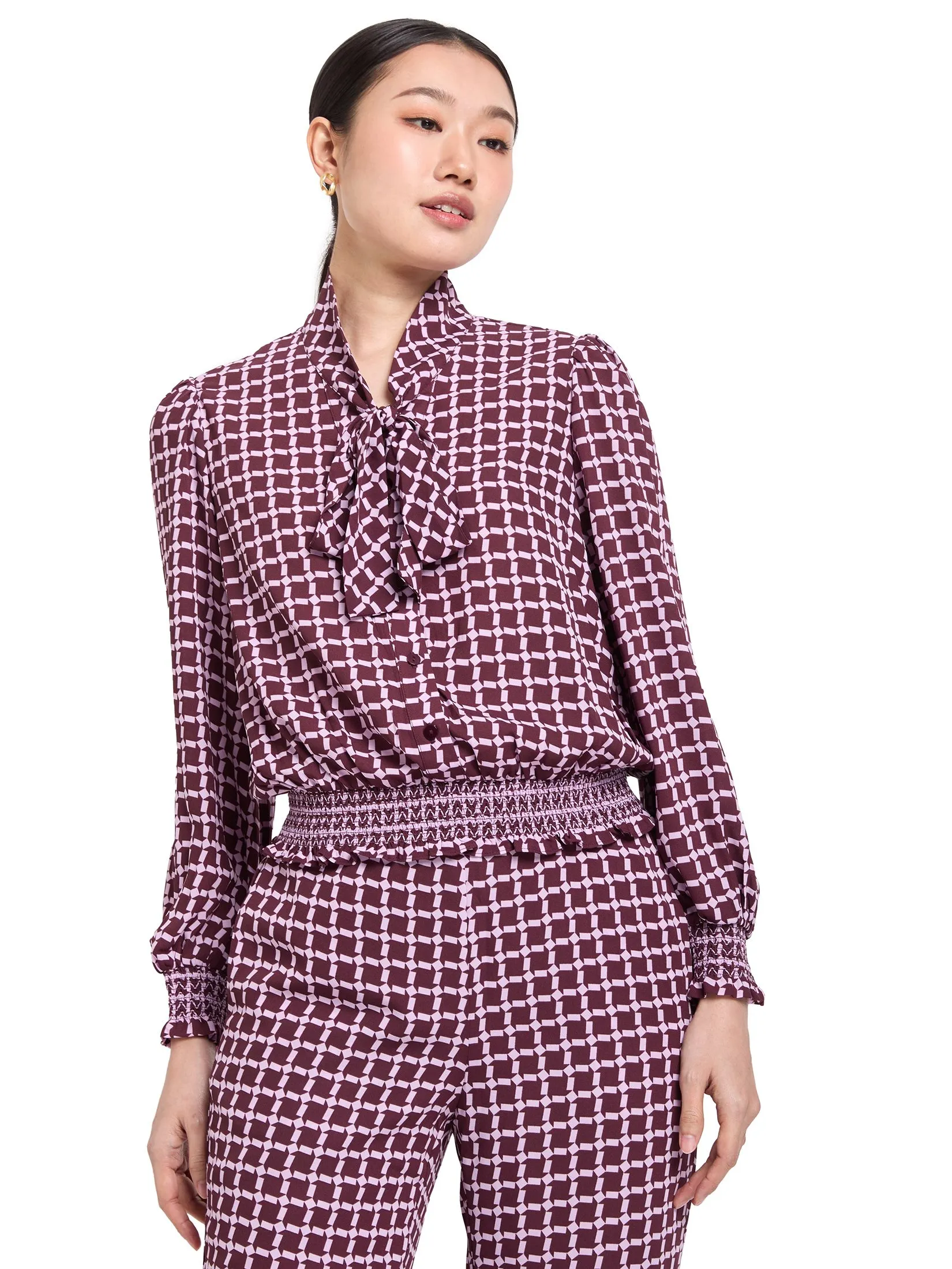 EXPRESSIONS Women Blouse Long Sleeves Chiffon with Bow Detail EXPRESSIONS Women Blouse Long Sleeves Chiffon with Bow Detail