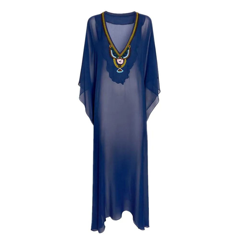 ANGELYS BALEK Blue Deep V Neck Women Kaftan ANGELYS BALEK Blue Deep V Neck Women Kaftan