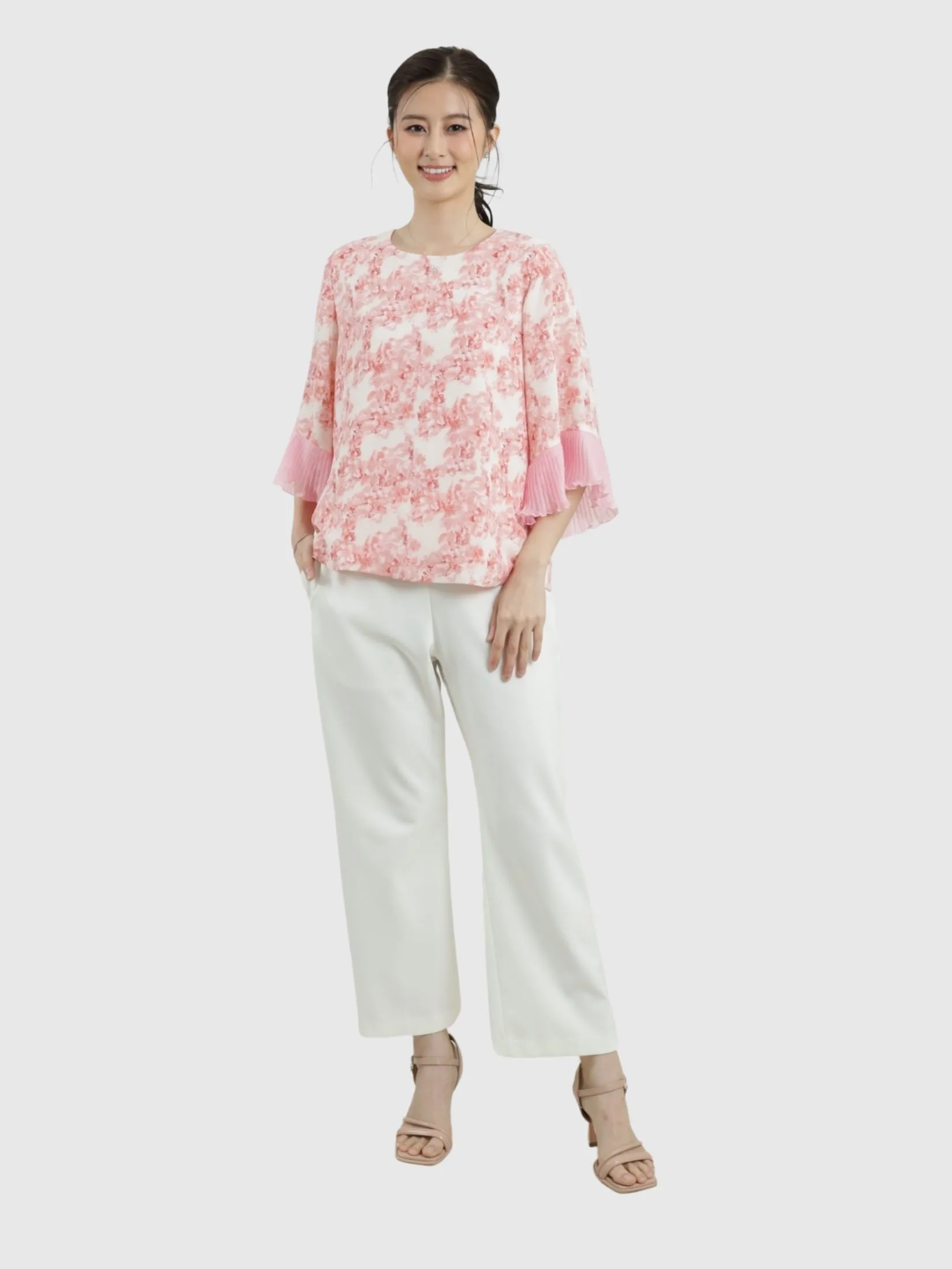 MIKIKO Women Blouse Chiffon Shirament  Pink MIKIKO Women Blouse Chiffon Shirament  Pink