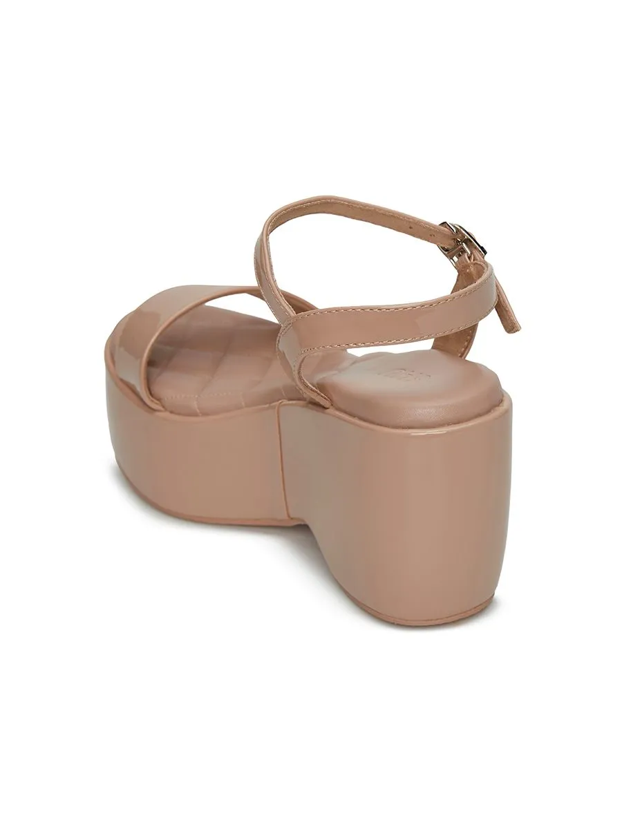 SHU WOMEN PALETTE SOFT 3.5" ORIGINAL WITH STRAP WEDGES -GLOSSY NUDE PINK SHU WOMEN PALETTE SOFT 3.5" ORIGINAL WITH STRAP WEDGES -GLOSSY NUDE PINK