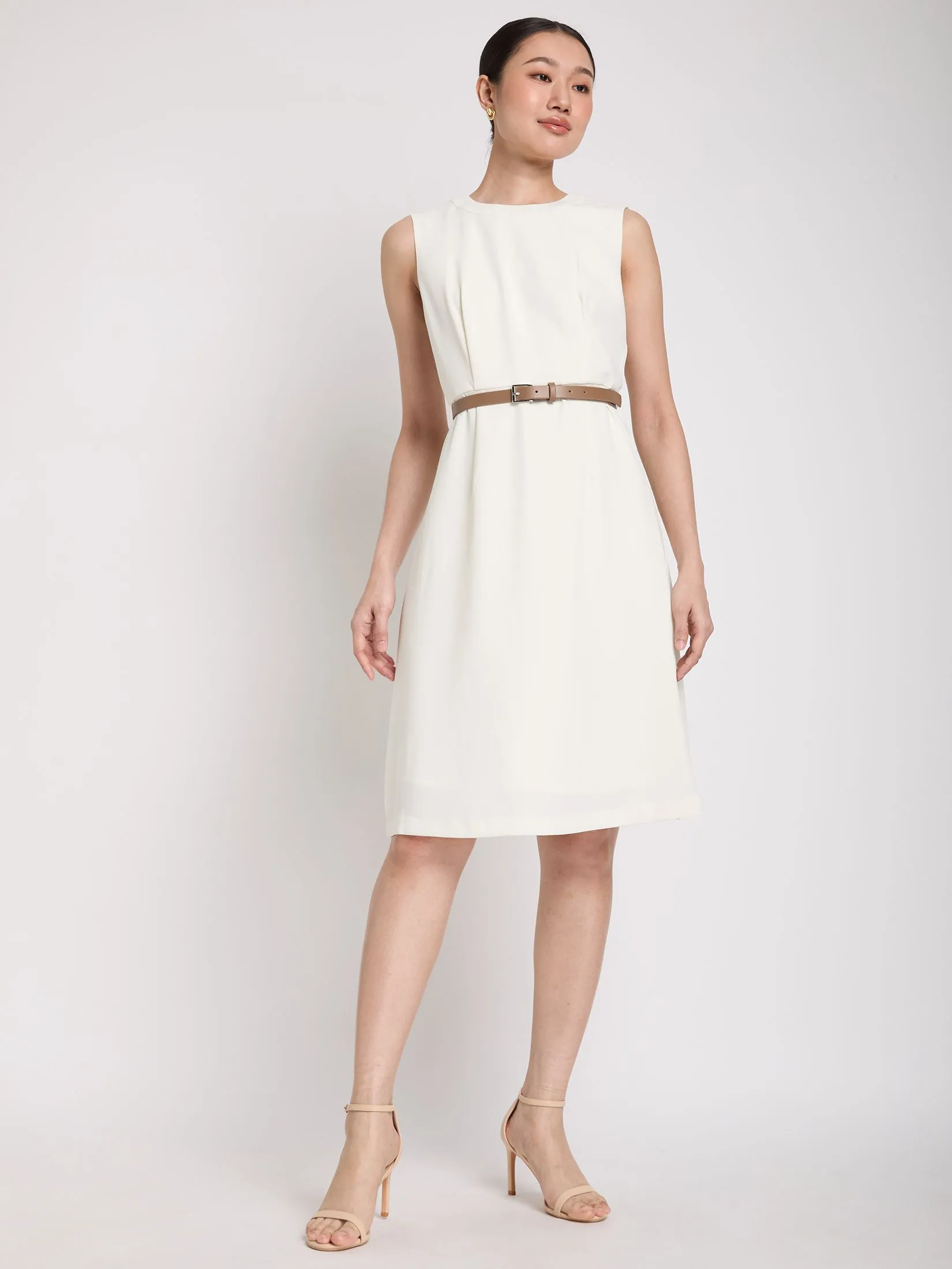EXPRESSIONS Women Dress Sleeveless With Leather Belt EXPRESSIONS Women Dress Sleeveless With Leather Belt