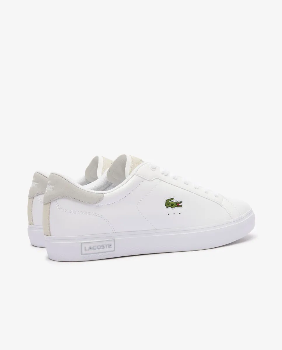 LACOSTE White  Men’s Powercourt Logo Tongue Leather Trainers LACOSTE White  Men’s Powercourt Logo Tongue Leather Trainers