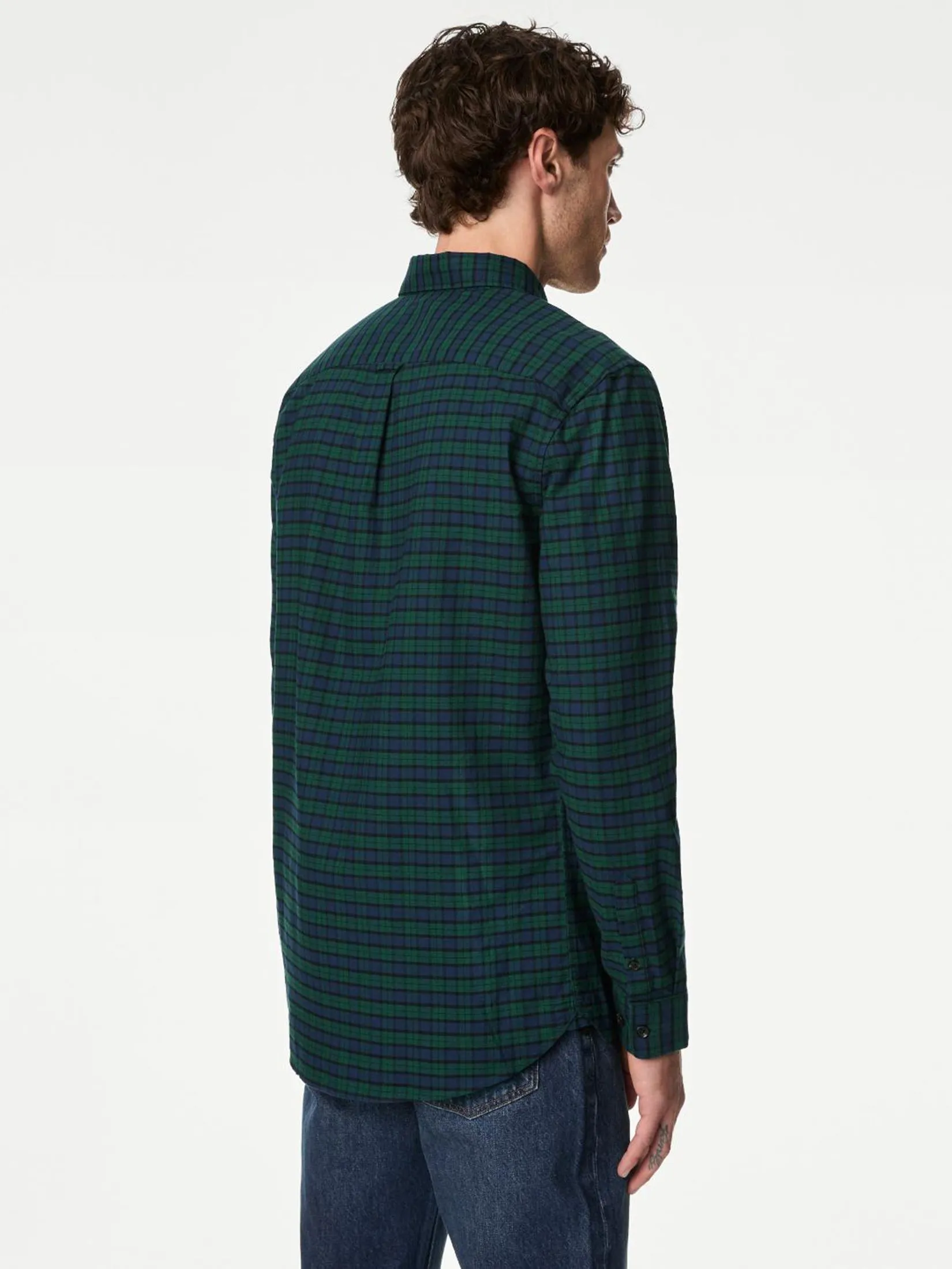 MARKS & SPENCER Men Shirt Easy Iron Pure Cotton Check Oxford MARKS & SPENCER Men Shirt Easy Iron Pure Cotton Check Oxford
