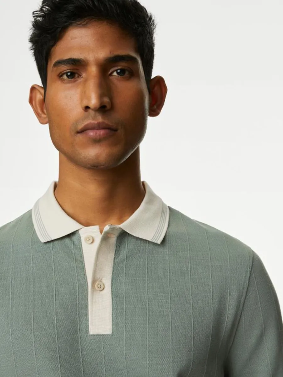 MARKS & SPENCER Men Polo Shirt Cotton Rich Textured MARKS & SPENCER Men Polo Shirt Cotton Rich Textured