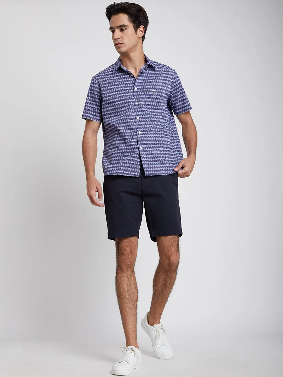 ALUMNUS Men Shirts Short Sleeves Printed Navy ALUMNUS Men Shirts Short Sleeves Printed Navy