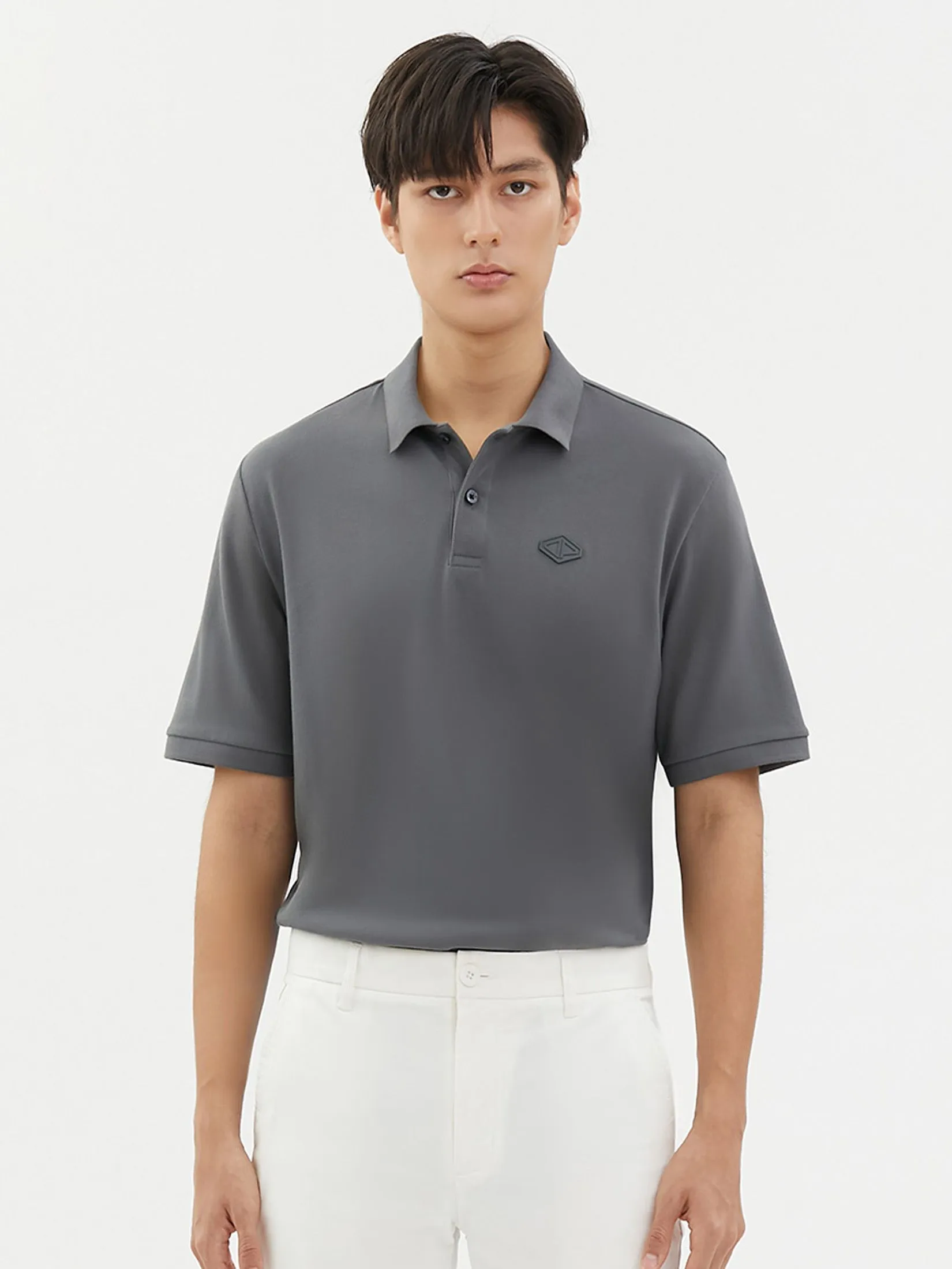 DAPPER DAPPER DP Patch Polo Shirt Grey DAPPER DAPPER DP Patch Polo Shirt Grey