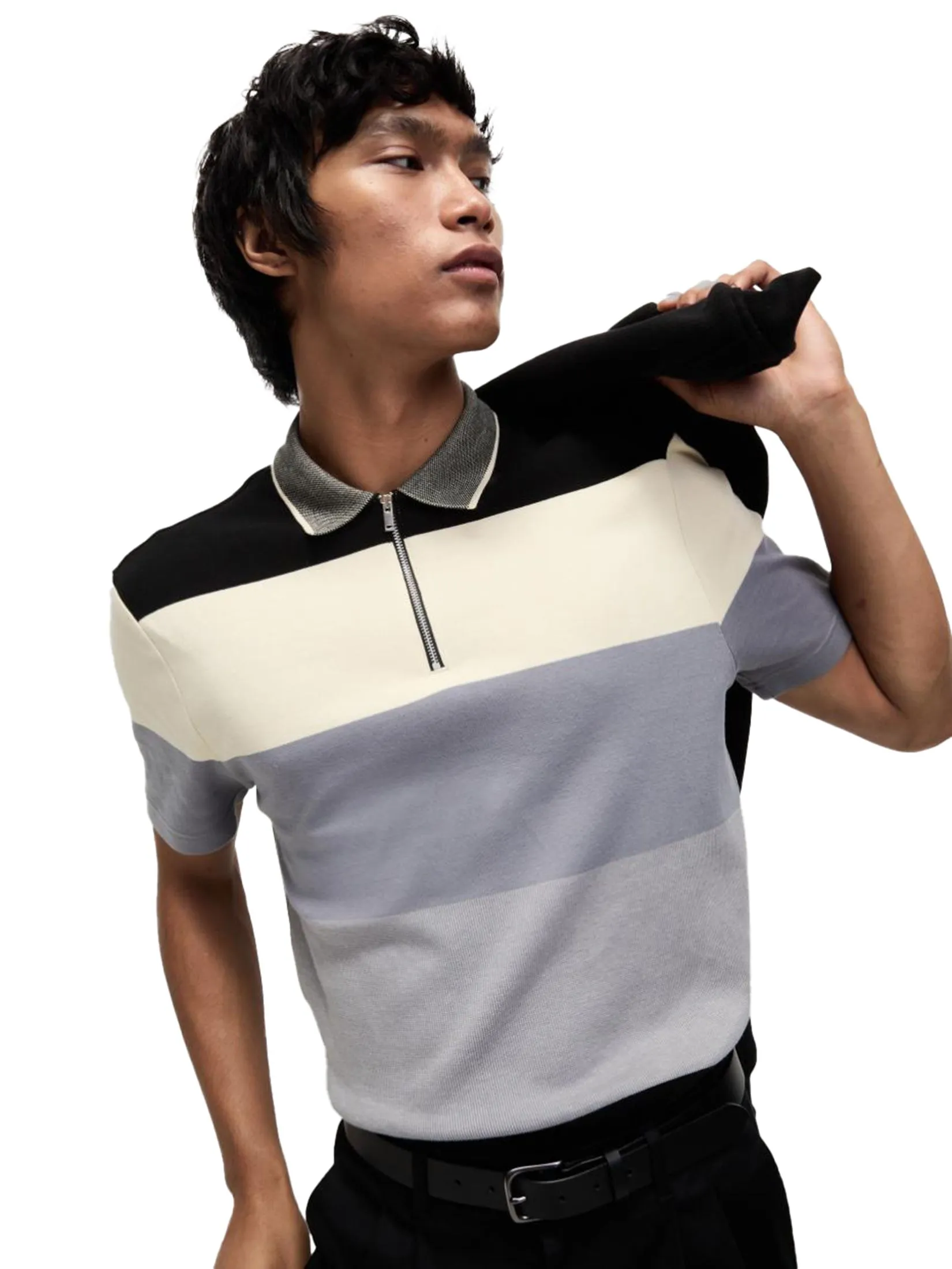 MARKS & SPENCER Men Polo Shirt Pure Cotton Colour Block Half Zip MARKS & SPENCER Men Polo Shirt Pure Cotton Colour Block Half Zip