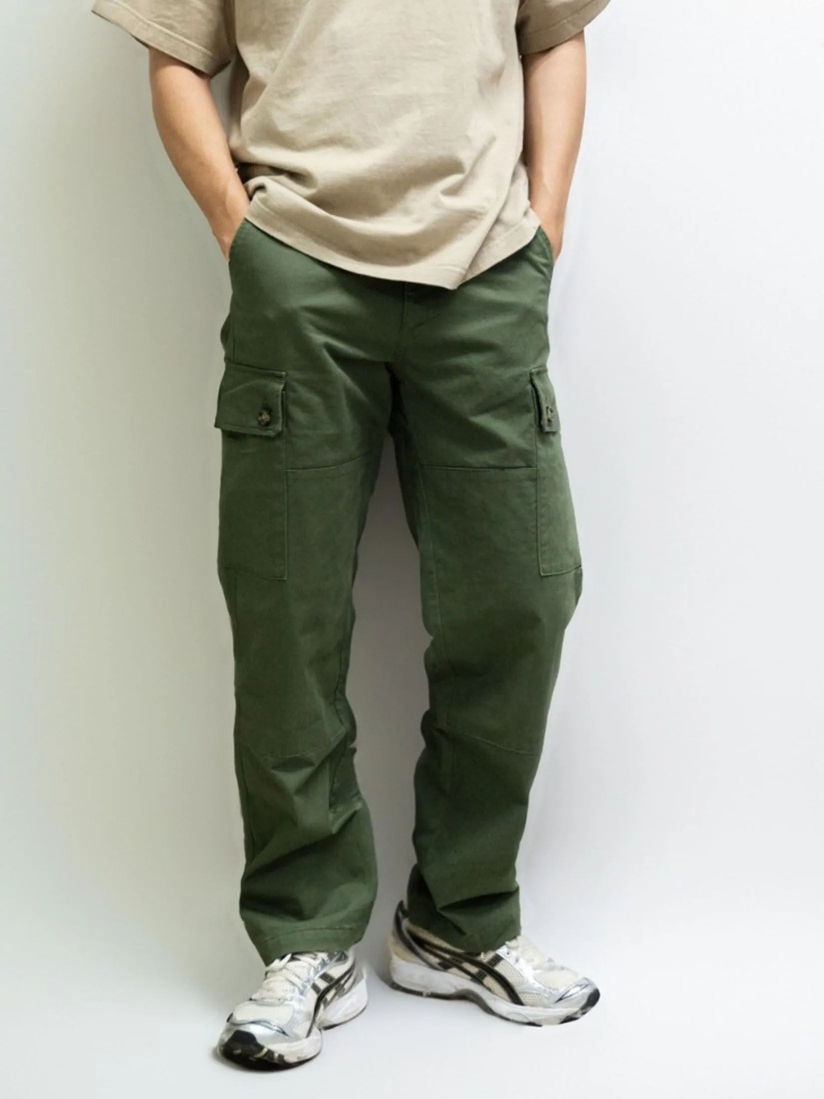 Era-won Men's Cargo trousers straight relaxed fit Green Era-won Men's Cargo trousers straight relaxed fit Green