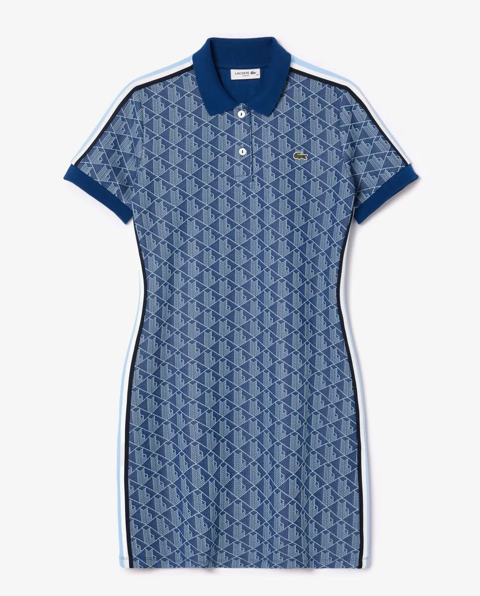 LACOSTE Slim Fit Monogram Jacquard Polo Dress Blue LACOSTE Slim Fit Monogram Jacquard Polo Dress Blue