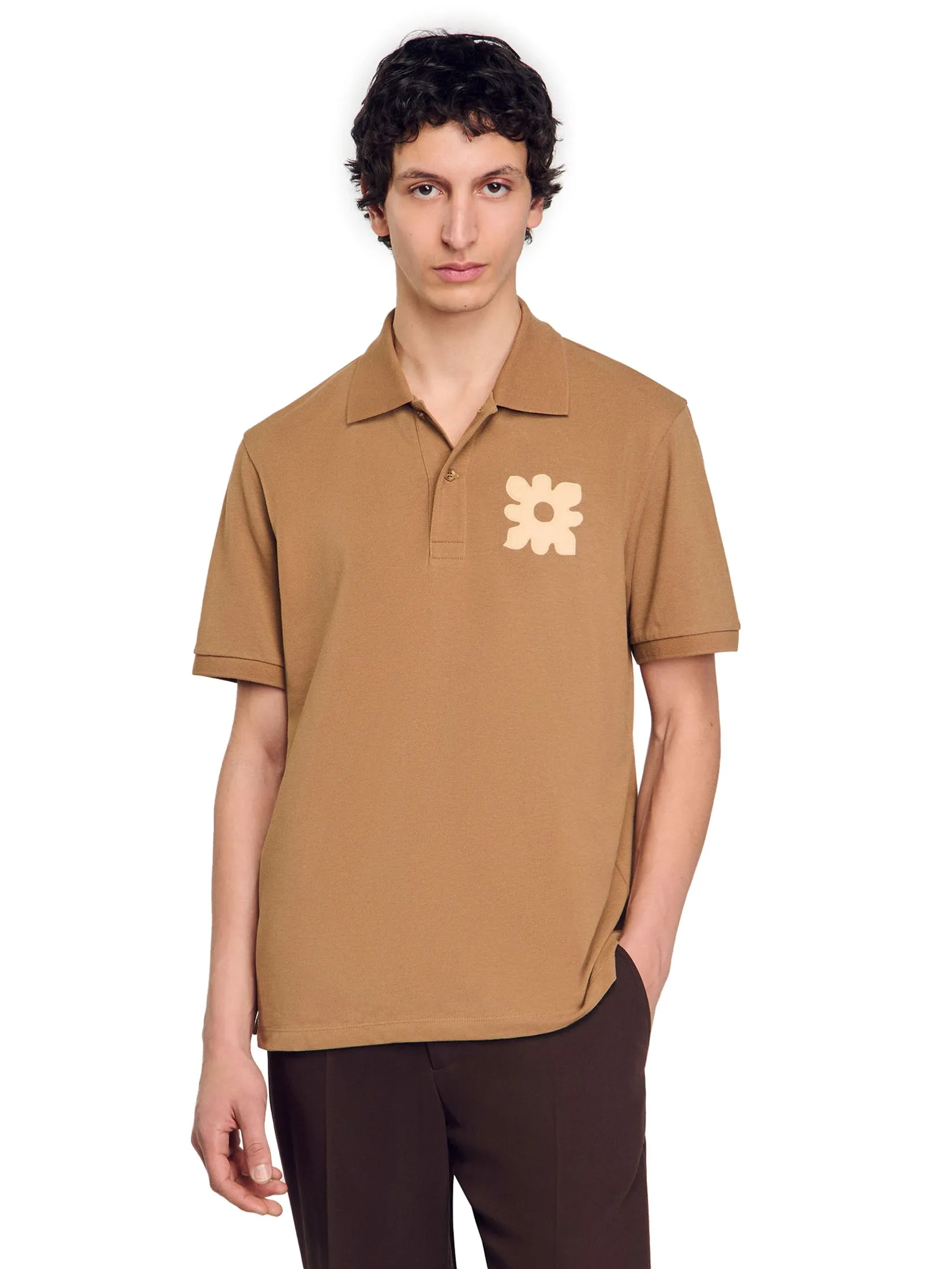 SANDRO Polo Shirt With Flower Patch SANDRO Polo Shirt With Flower Patch