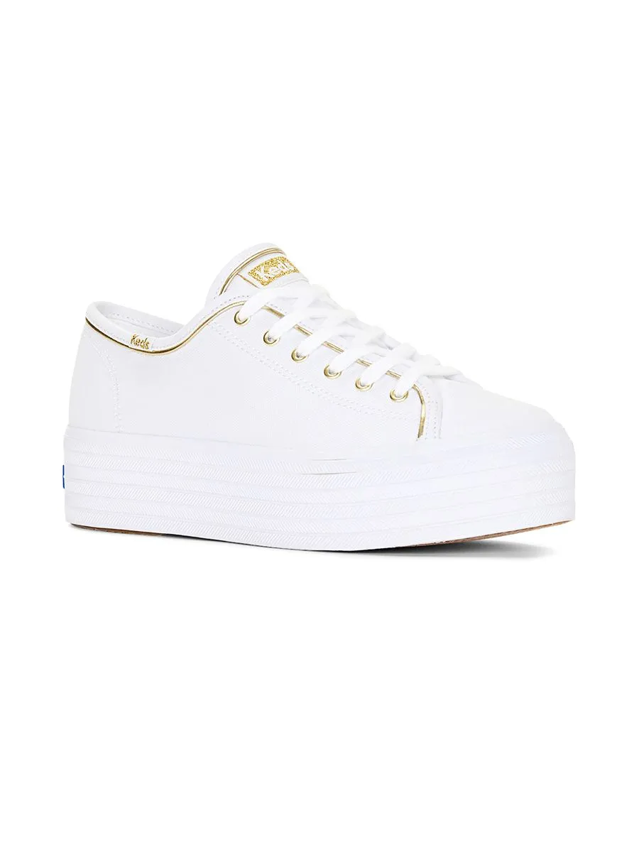 KEDS Women Triple Up Canvas Piping White/Gold KEDS Women Triple Up Canvas Piping White/Gold