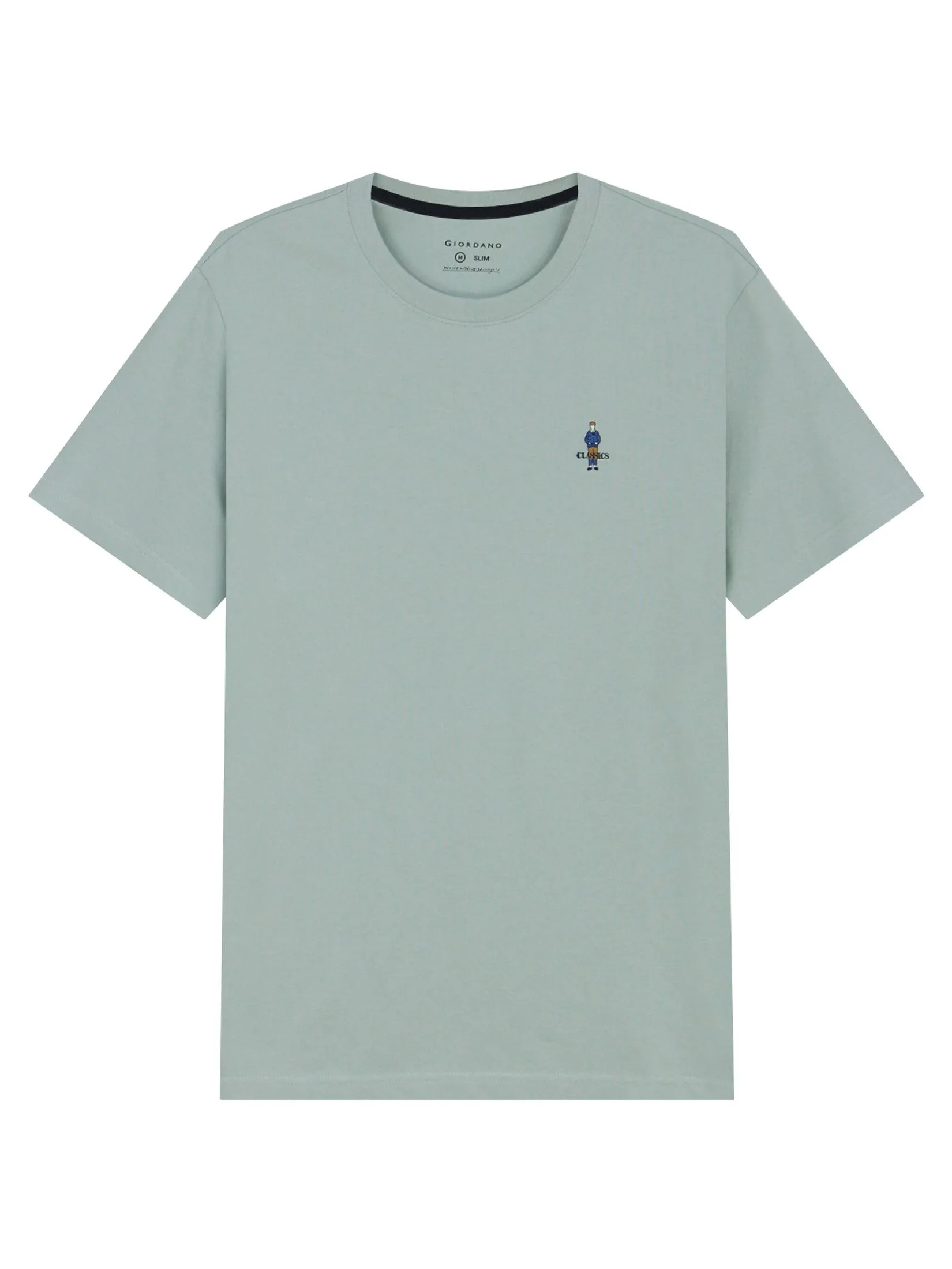 GIORDANO Men's Slim Cotton Embroidery Tee (Classic Man) Aqua Gray green GIORDANO Men's Slim Cotton Embroidery Tee (Classic Man) Aqua Gray green