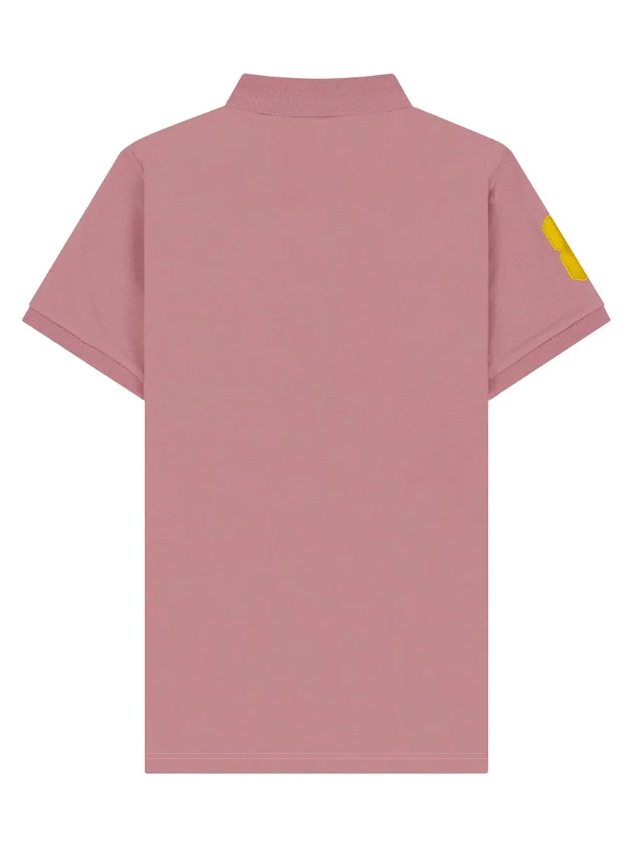 GIORDANO Men's Slim Fit 3D Lion Embroidery Polo Ash Rose Pink GIORDANO Men's Slim Fit 3D Lion Embroidery Polo Ash Rose Pink