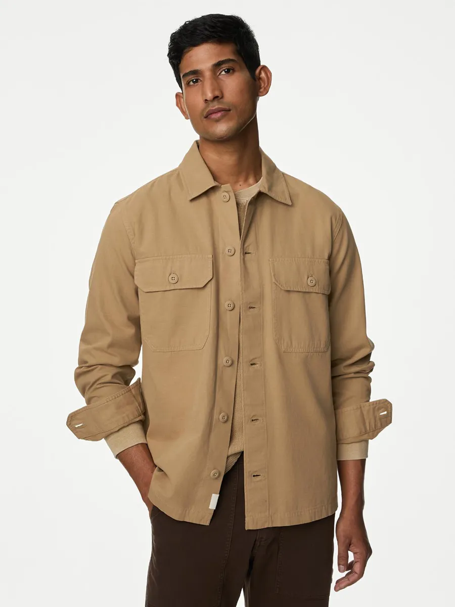 MARKS & SPENCER Men Shirt Long Sleeves Pure Cotton Utility MARKS & SPENCER Men Shirt Long Sleeves Pure Cotton Utility