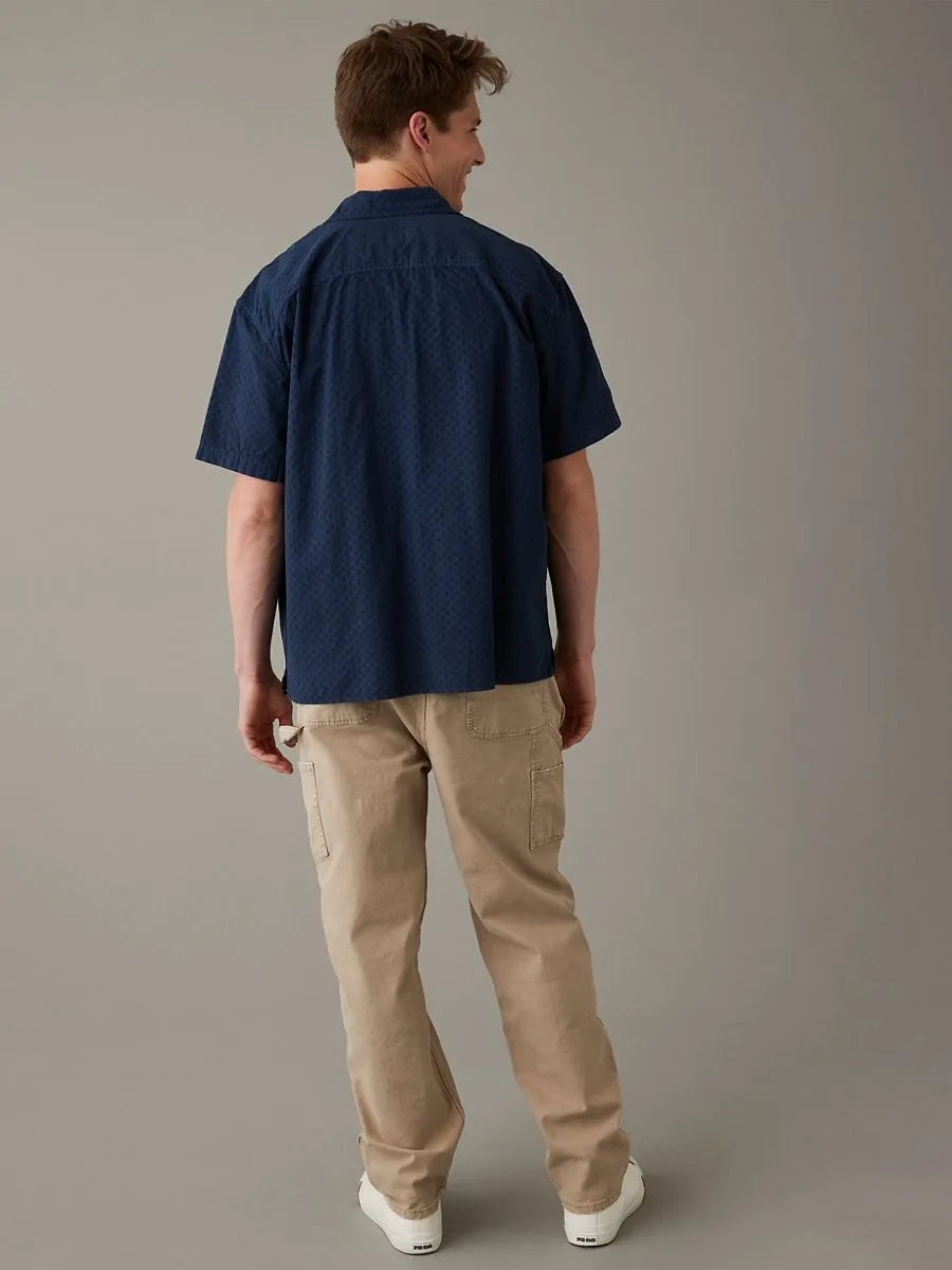 American Eagle MEN MIDNIGHT LIGHT OVERSIZED CAMP COLLAR PFD DOBBY 400 BLUE American Eagle MEN MIDNIGHT LIGHT OVERSIZED CAMP COLLAR PFD DOBBY 400 BLUE